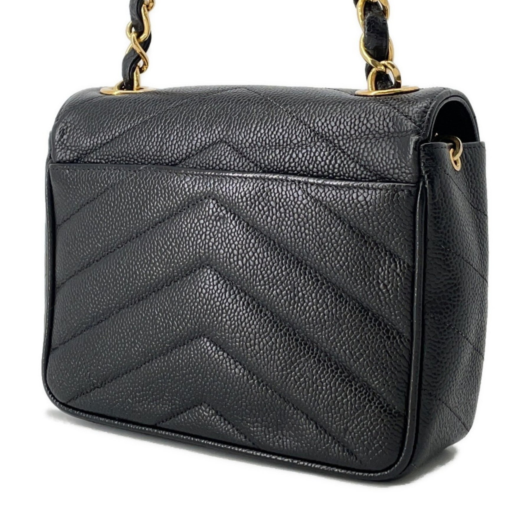 Chanel Chain Shoulder Bag V Stitch Chevron Caviar Skin CHANEL Black