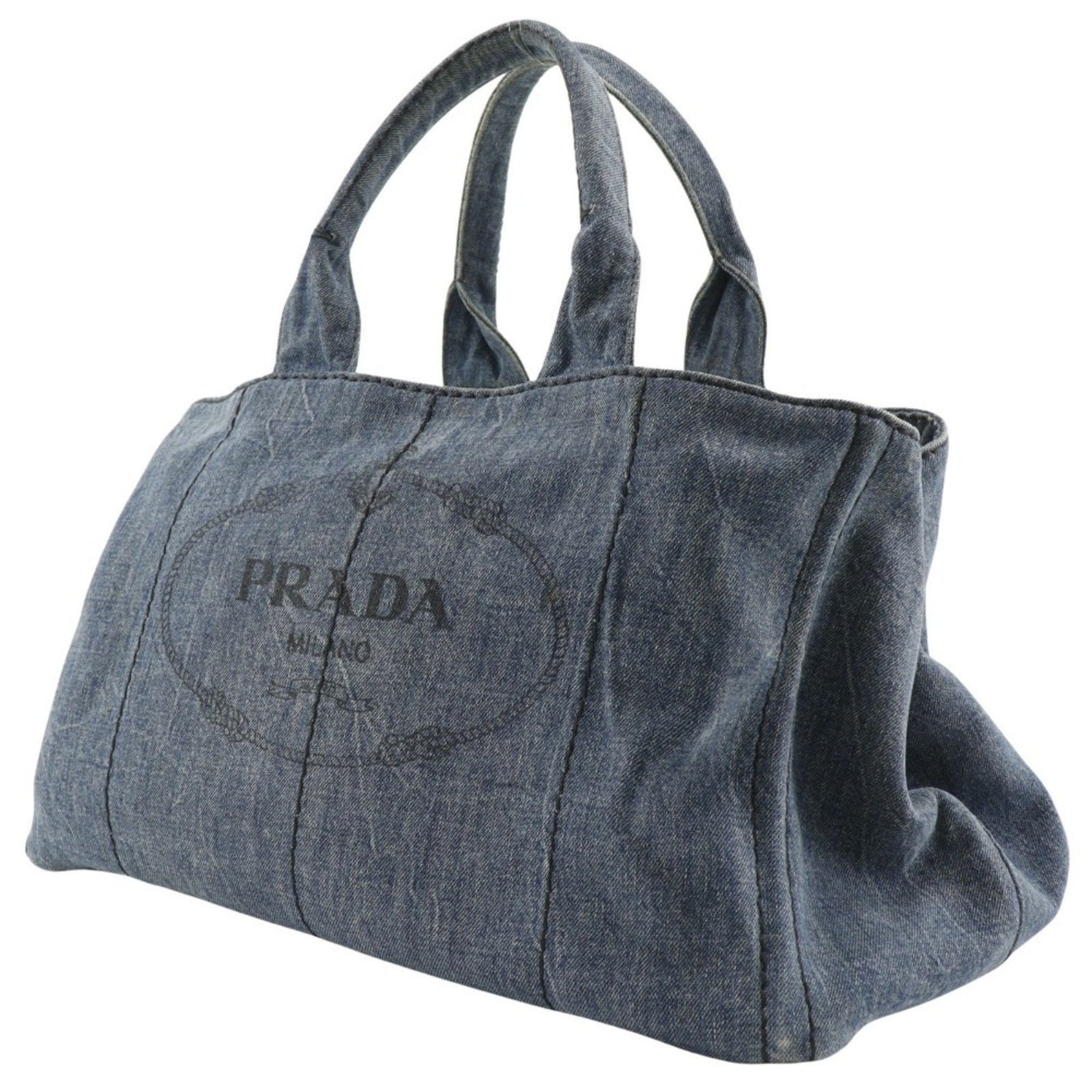 PRADA Canapa Tote L Handbag B1872B Denim Blue Women's