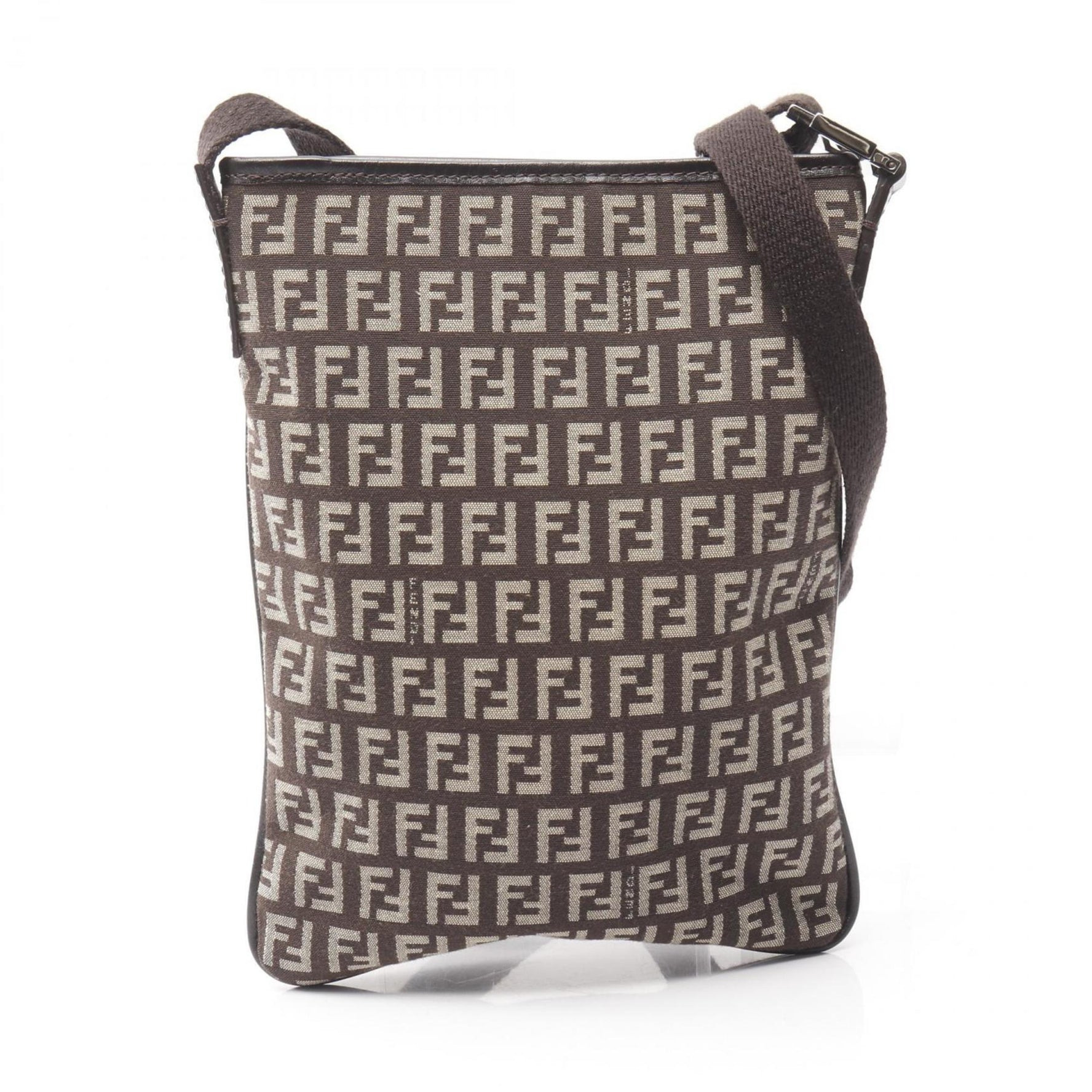 Fendi Zucchino Shoulder Bag, Canvas and Leather, Brown Beige
