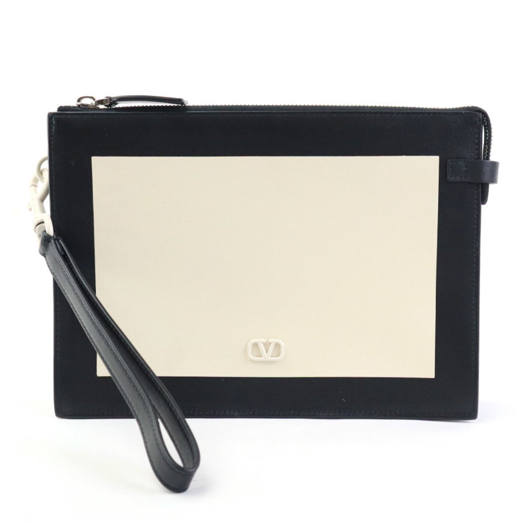Valentino Garavani Clutch Bag V Leather Black x Ivory Men's