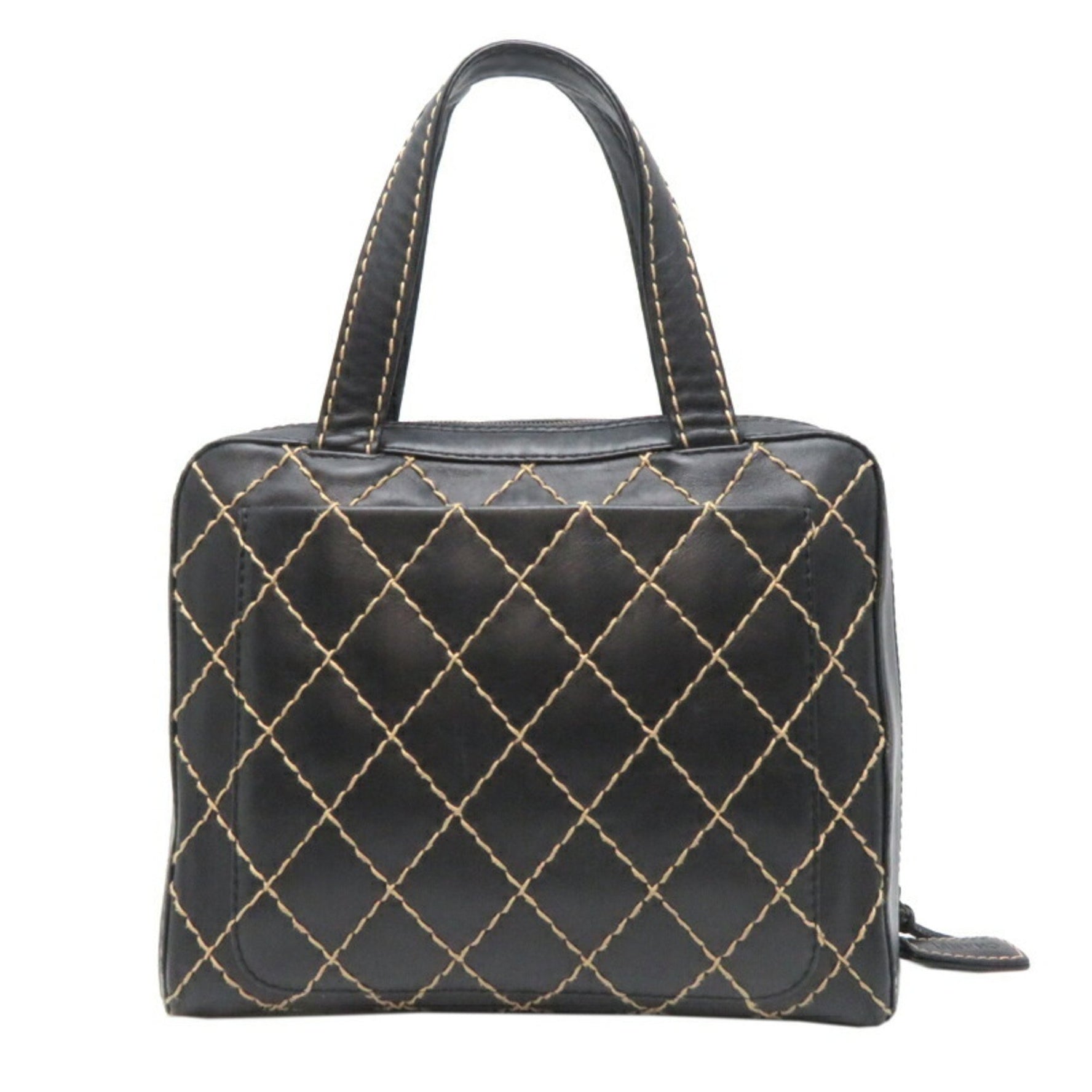 Chanel Wild Stitch Tote Women's Bag A14693 Leather Black