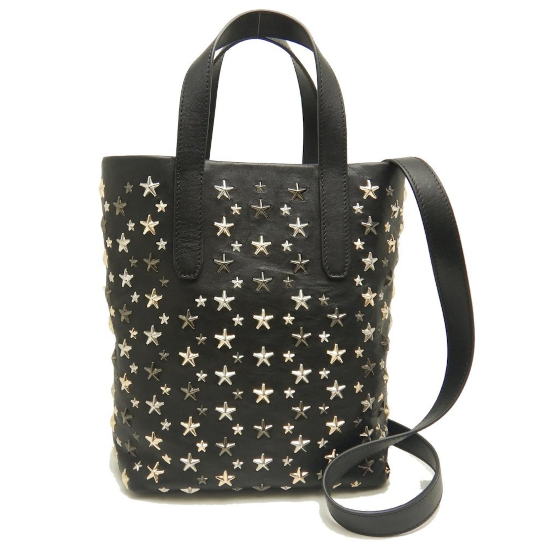 JIMMY CHOO Tote Bag Star Studs Leather Black