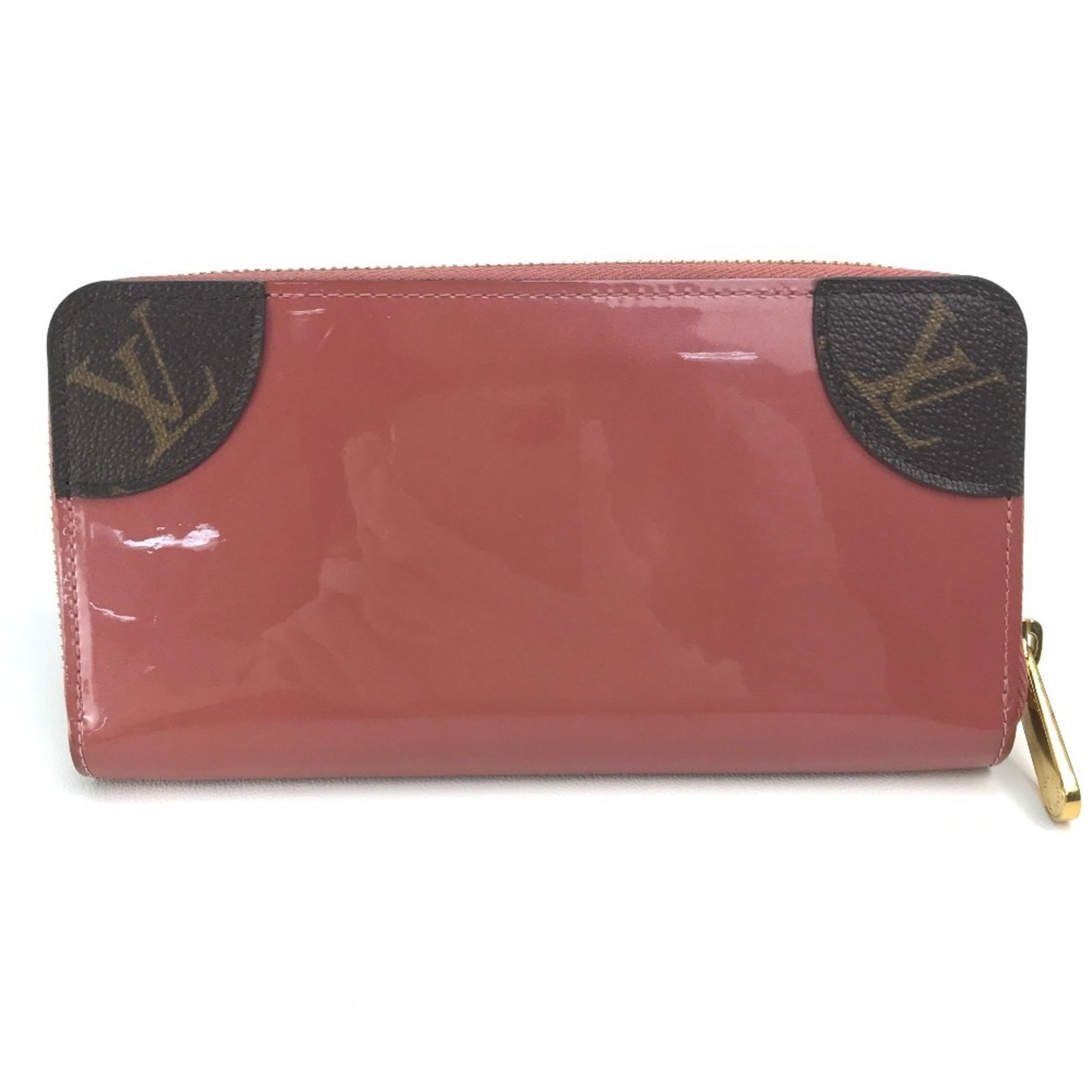 LOUIS VUITTON M62318 Monogram Zippy Venice Long Wallet in Patent Leather/Monogram Canvas, Women's, Vieux Rose, Pink Beige