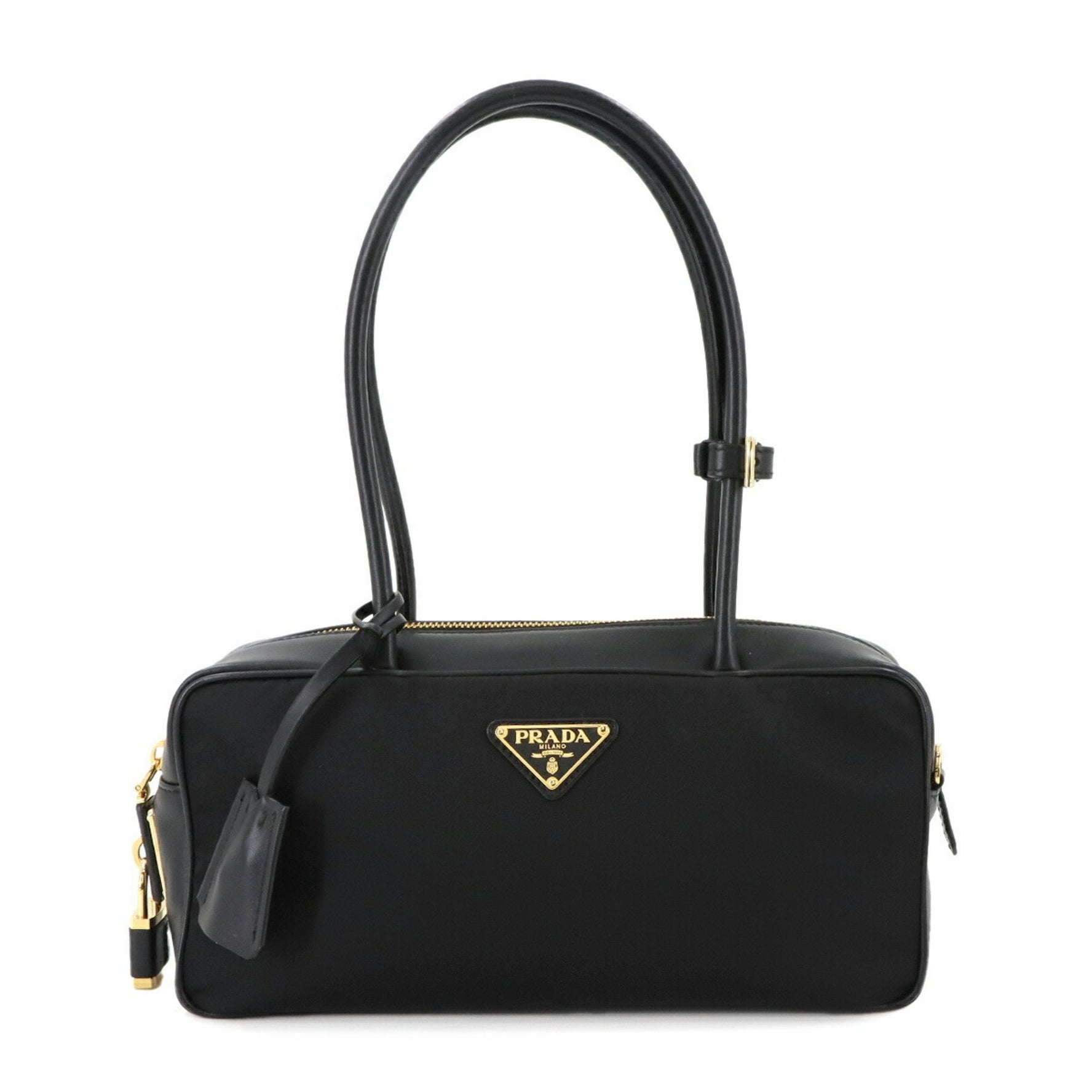 Prada Handbag Nylon Leather Nero Gold Hardware