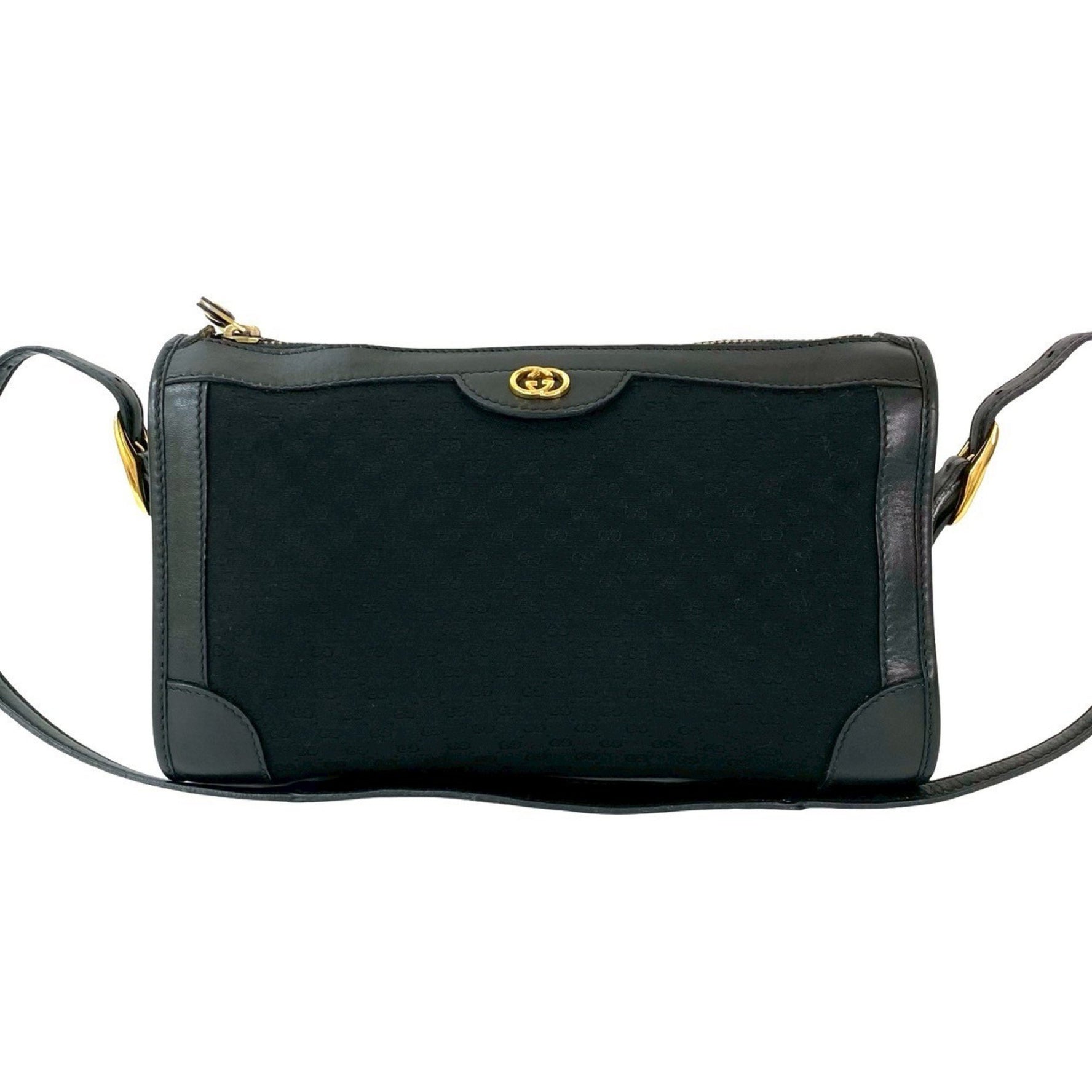 GUCCI Old Micro GG Logo Hardware Leather Canvas Shoulder Bag Pochette Sacoche