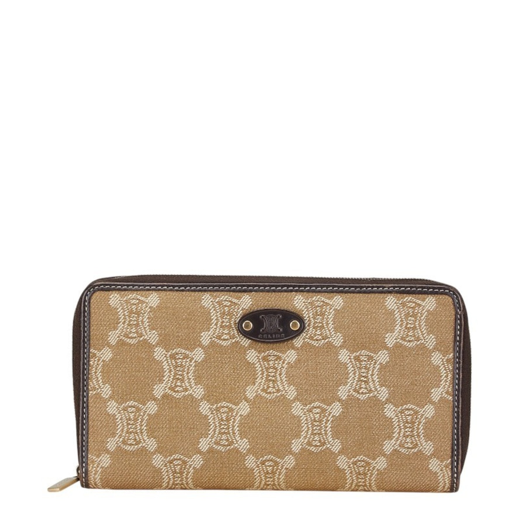 Celine Macadam Round Long Wallet Beige Brown Canvas Leather