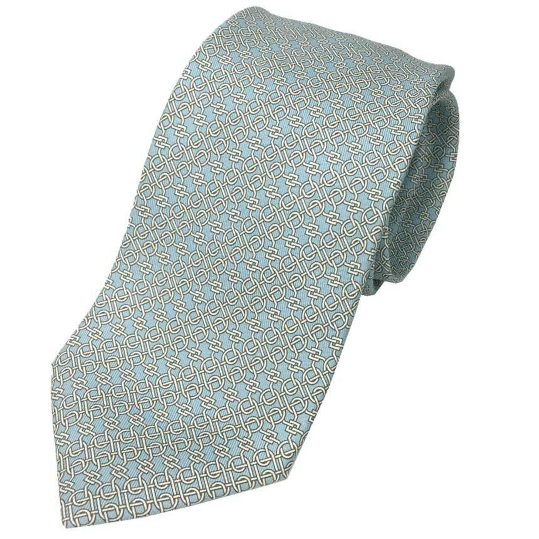 Hermes HERMES tie PELE MELE 605762T 07 chain pattern light blue CIEL/BLANC unused men's
