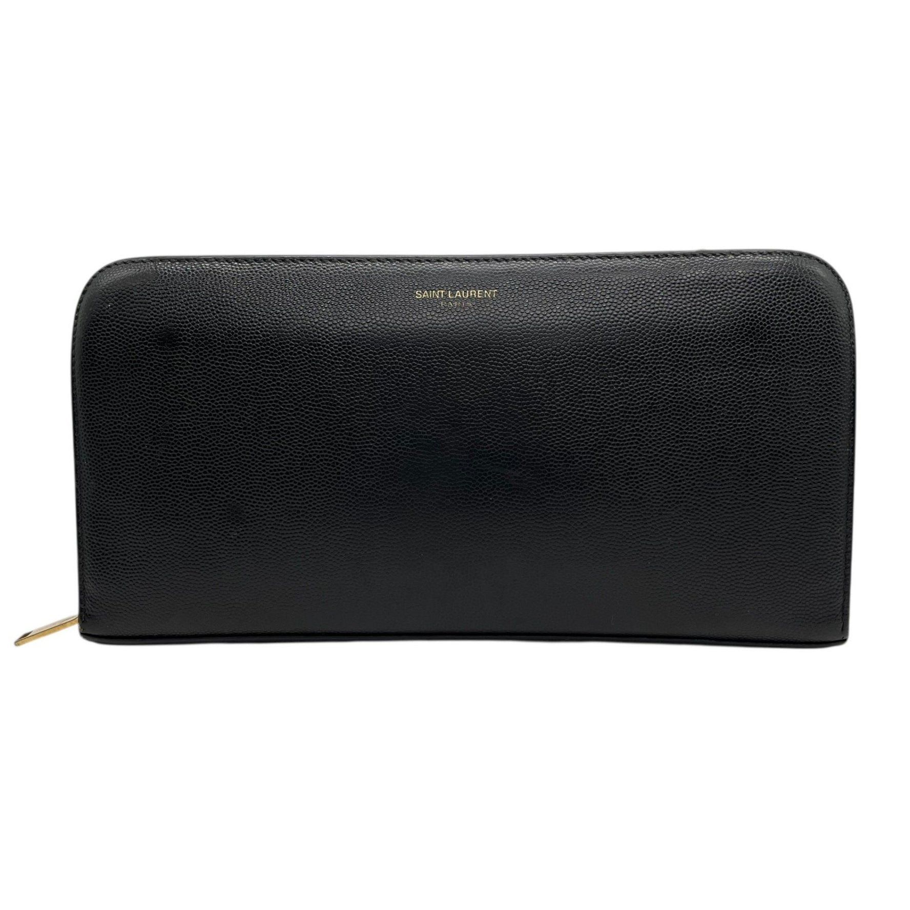 SAINT LAURENT YSL Leather Genuine Round Zipper Long Wallet Black Gold Hardware Men Women