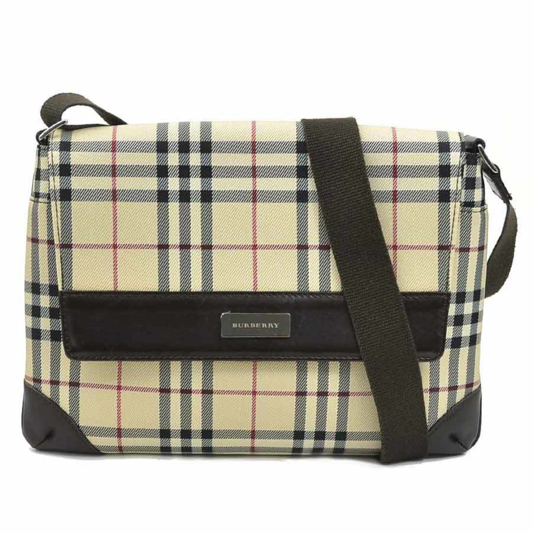 Burberry Shoulder Bag, Nylon Canvas and Leather, Beige Brown