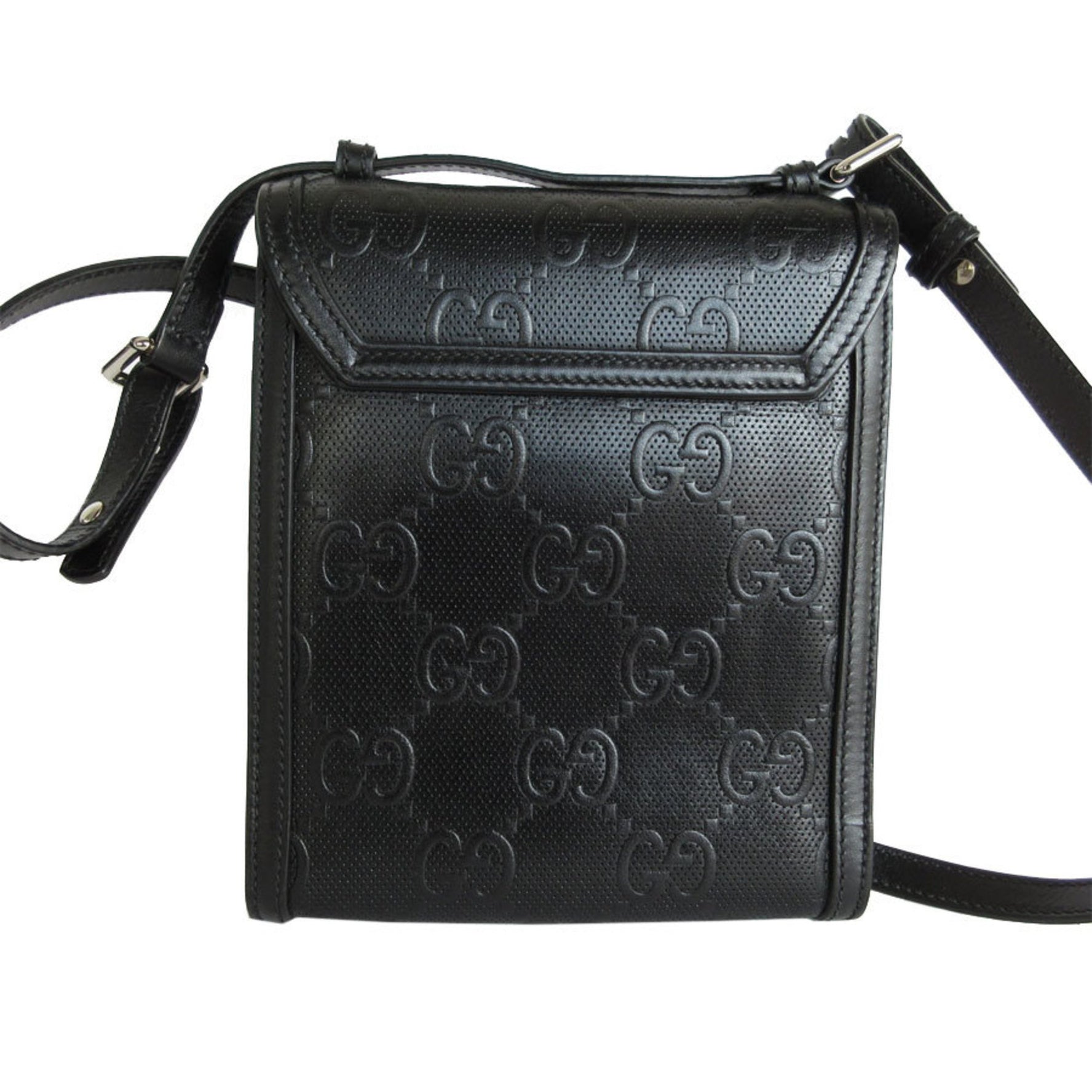 GUCCI Shoulder Bag GG Embossed Leather Black Silver Men's s0052j