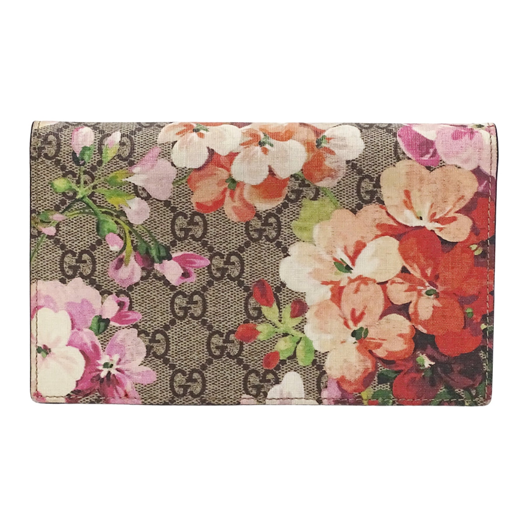 Gucci GG Blooms Flower Shoulder/Chain Wallet in Brown and Pink