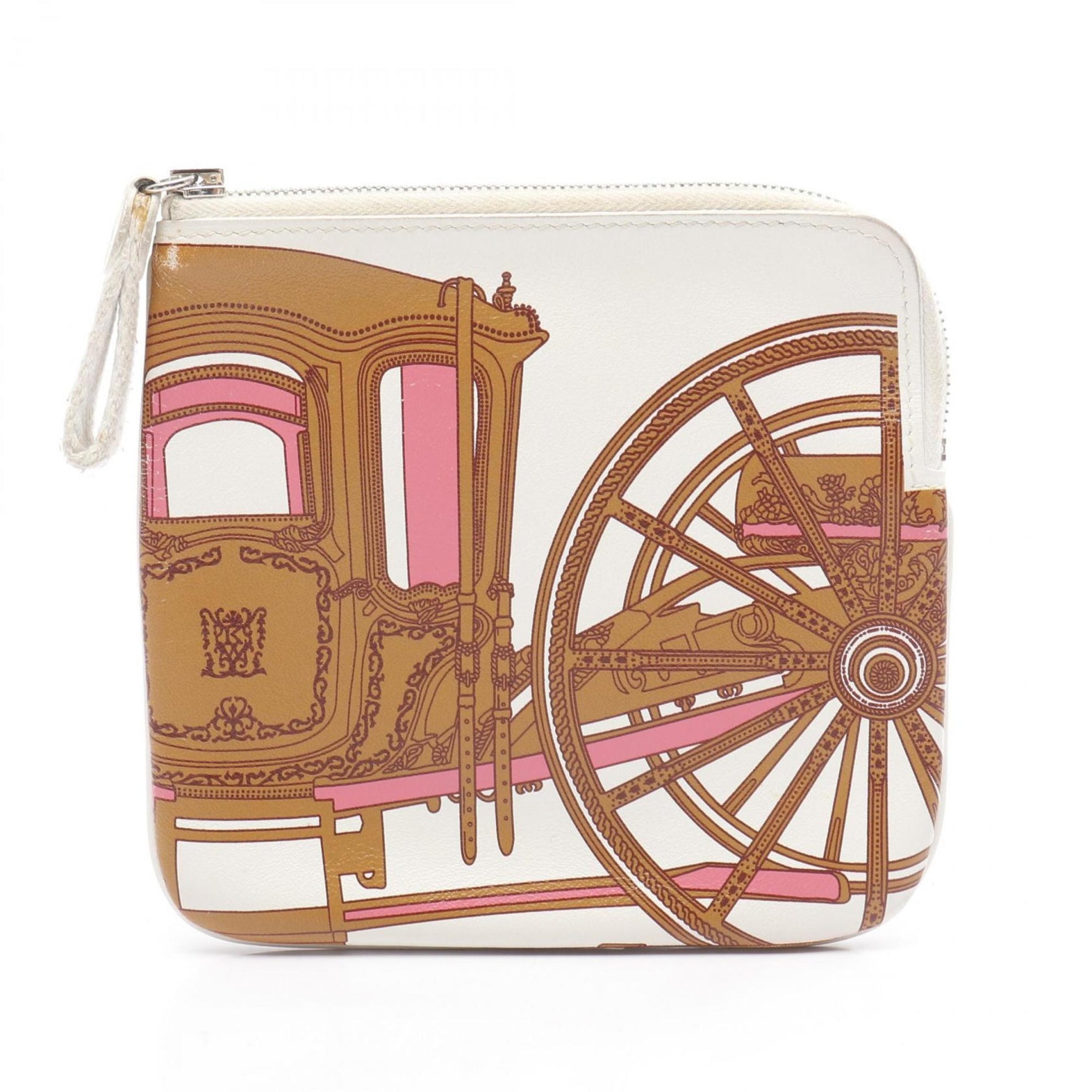 Hermes Hermès BALADE EN BERLINE Carré Pocket Pouch Bag Leather Swift White Brown Pink