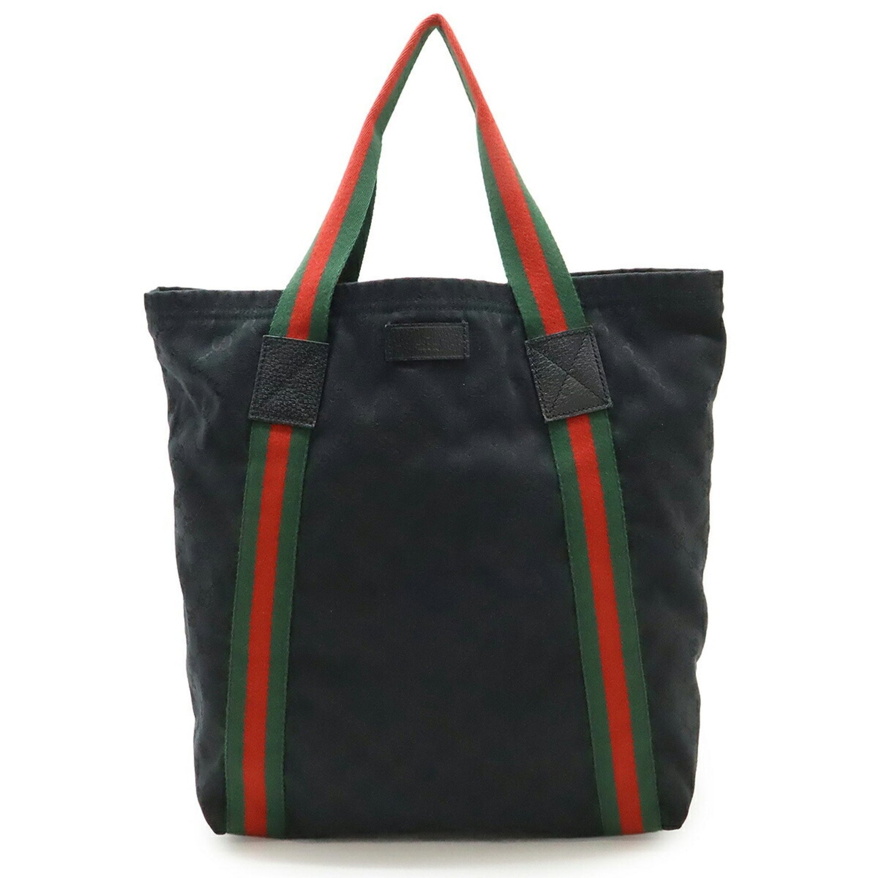 GUCCI GG Canvas Sherry Line Tote Bag Shoulder Leather Black Green Red