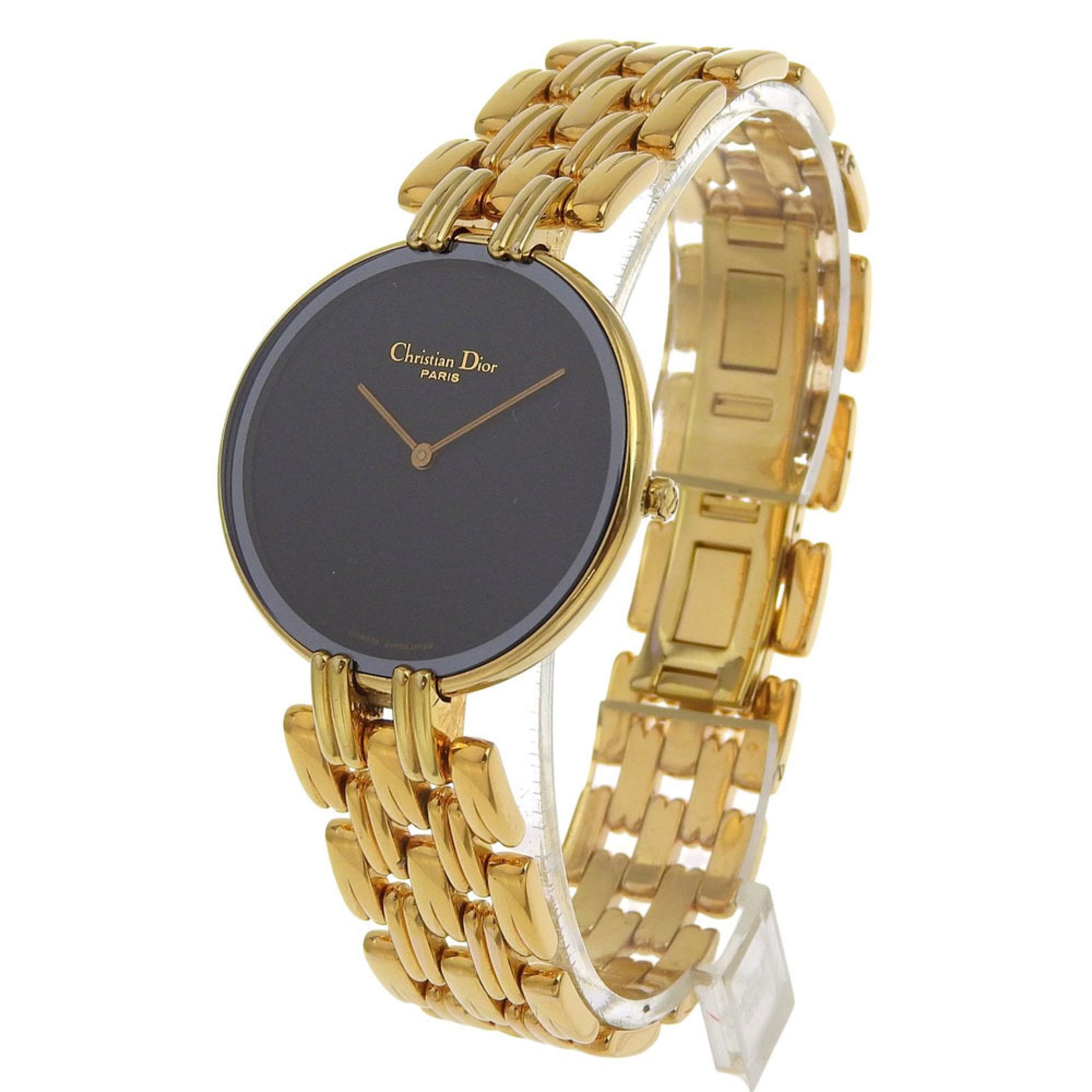 Christian Dior Bakira Watch Gold-Plated Stainless Steel with Gold Quartz Movement, Analog Display, Black Dial