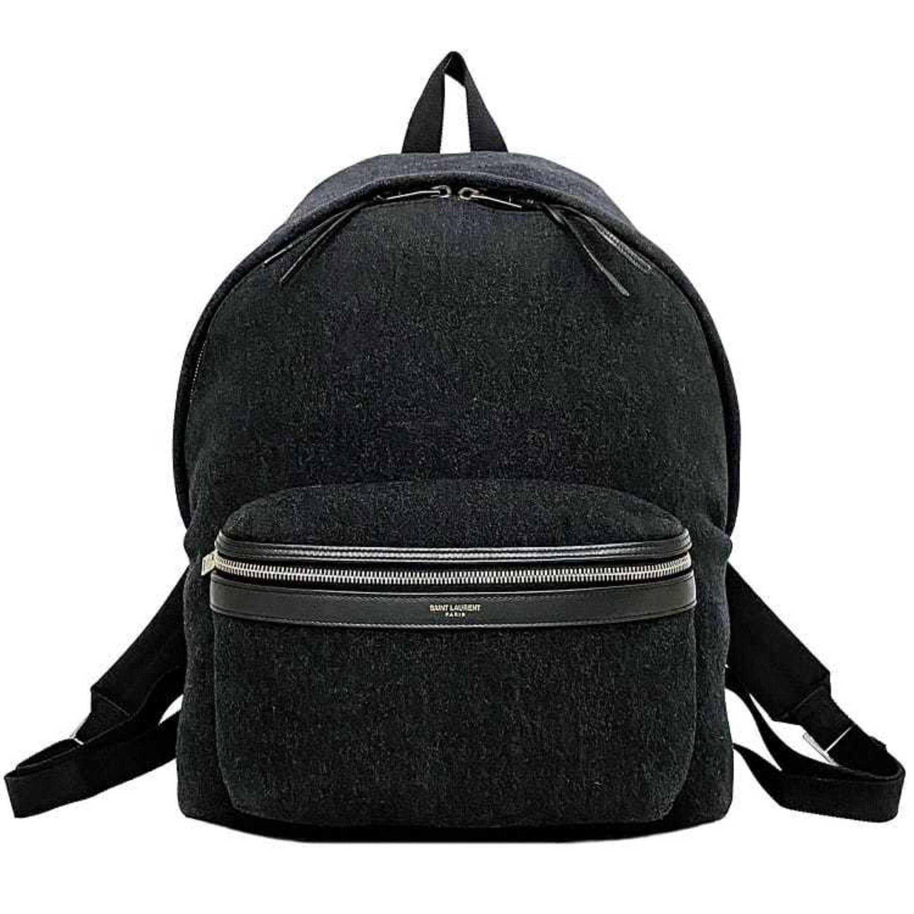 Saint Laurent Backpack f-21216 Black Felt Canvas Leather SAINT LAURENT PARIS One Night Two Days