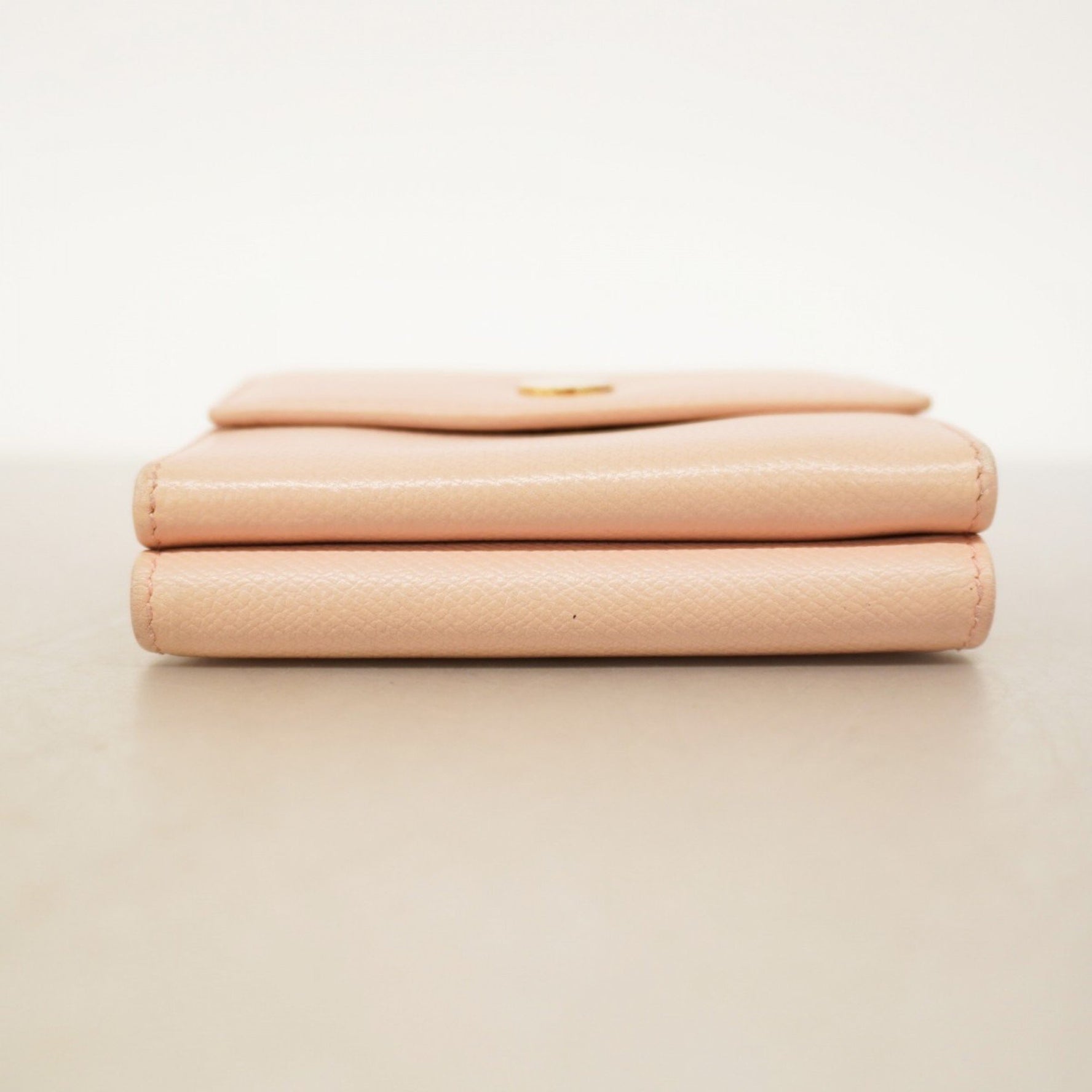 Chanel Tri-fold Wallet with Coco Button, Leather, Pink Beige