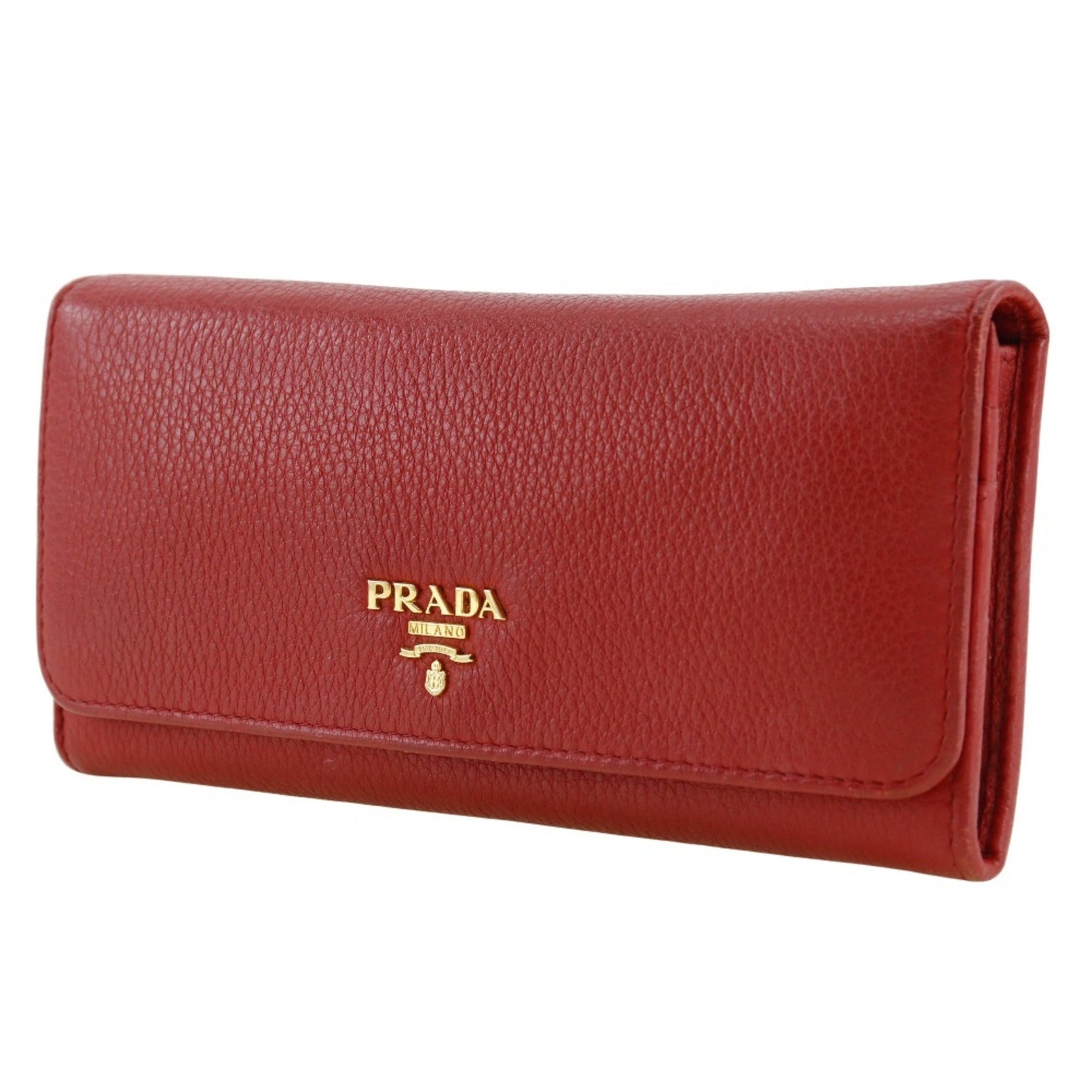 PRADA Vitero Dino Long Wallet 1MH132 Leather Red Snap Button Vitterodino Women's