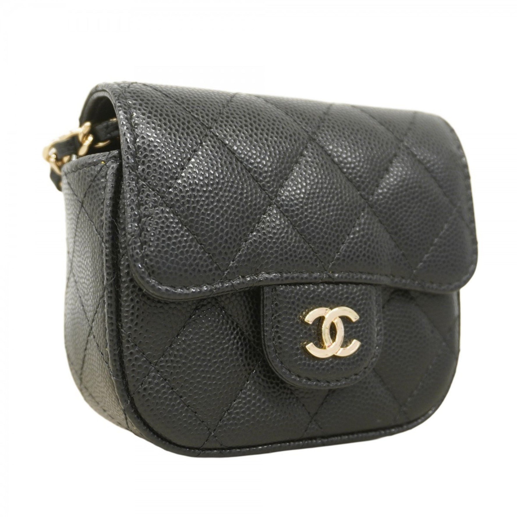 Chanel Matelasse Shoulder Bag with Chain, Caviar Skin, Black Champagne, Women's