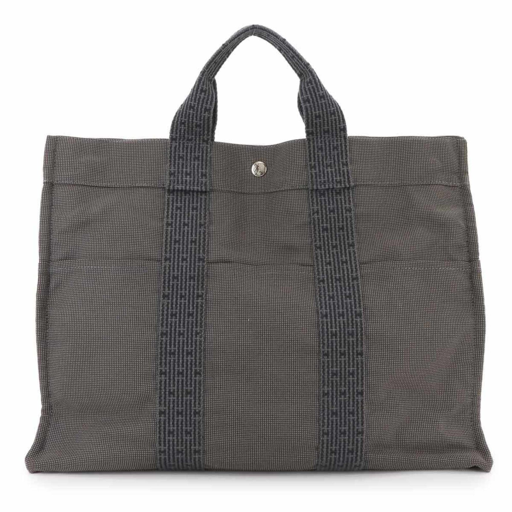 Hermes Hermès Herline MM Tote Bag, Gray Canvas with Silver Hardware