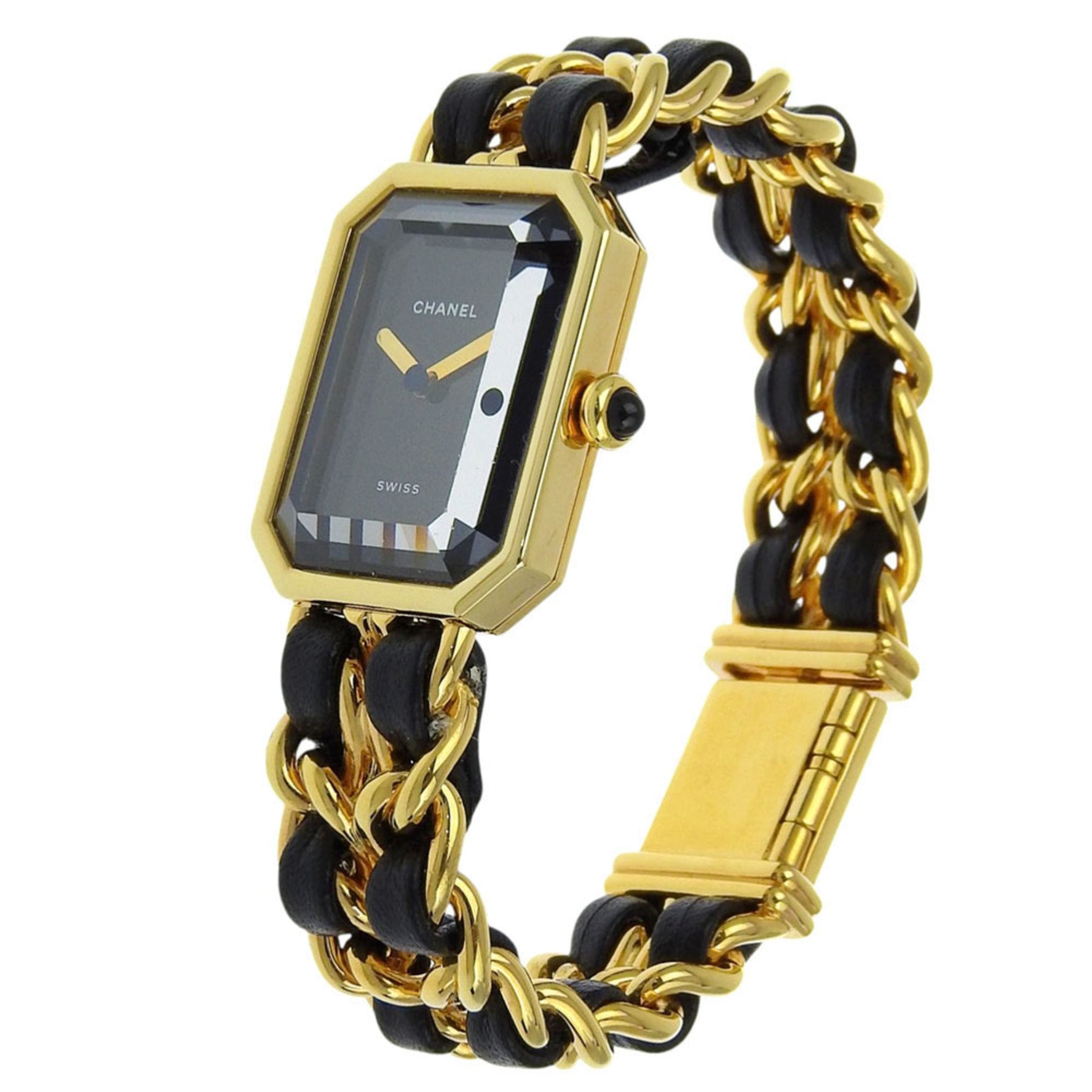 CHANEL Premiere S Watch Gold-Plated Leather Quartz Movement, Analog Display, Black Dial