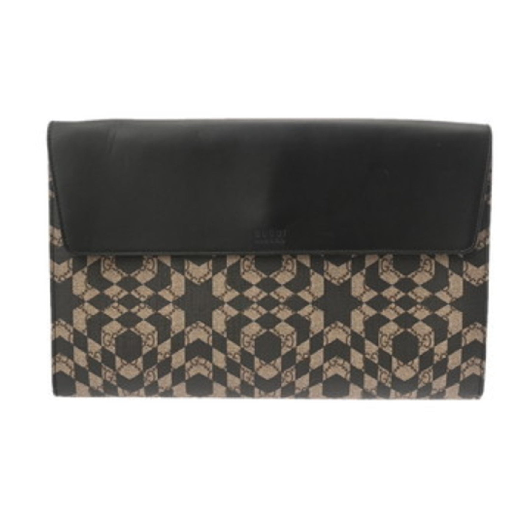 GUCCI Kaleido Star Print Beige/Black PVC/Leather Clutch Bag, AB Rank, Pre-owned, Ginzo