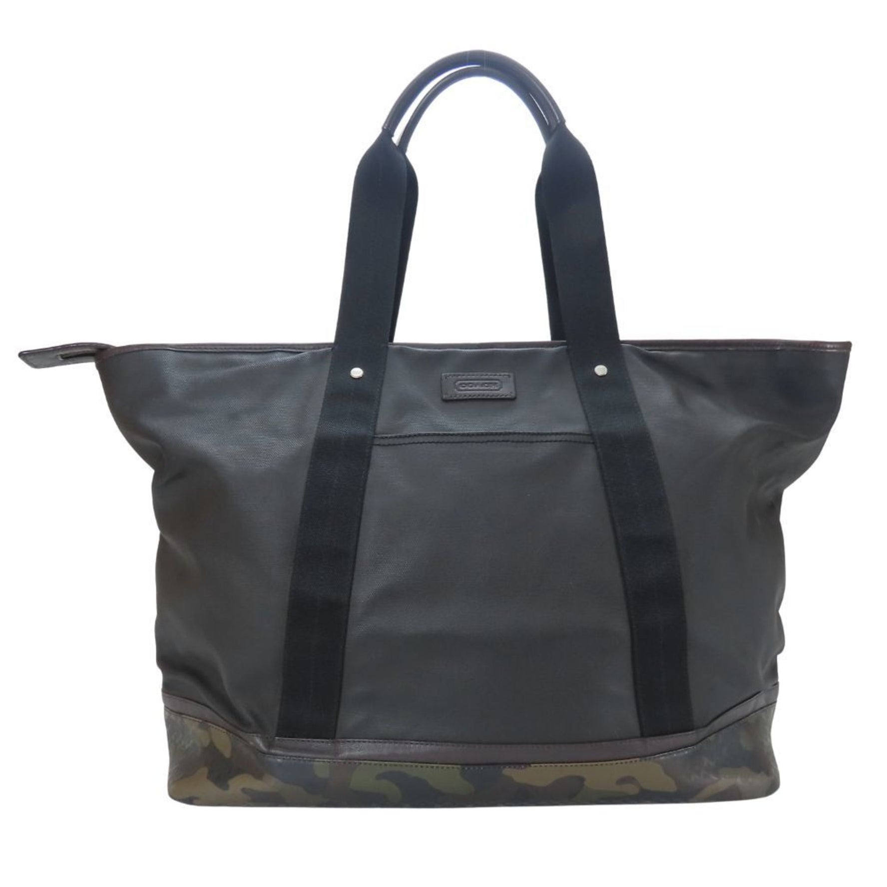 Coach Tote Bag Weekend Signature Coated Canvas Black Green Camouflage Boston