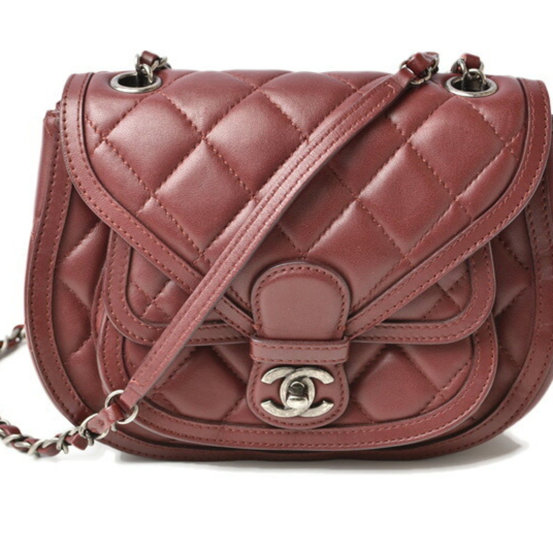 Chanel Chain Shoulder Bag Saddle Lambskin Matelasse/Quilted