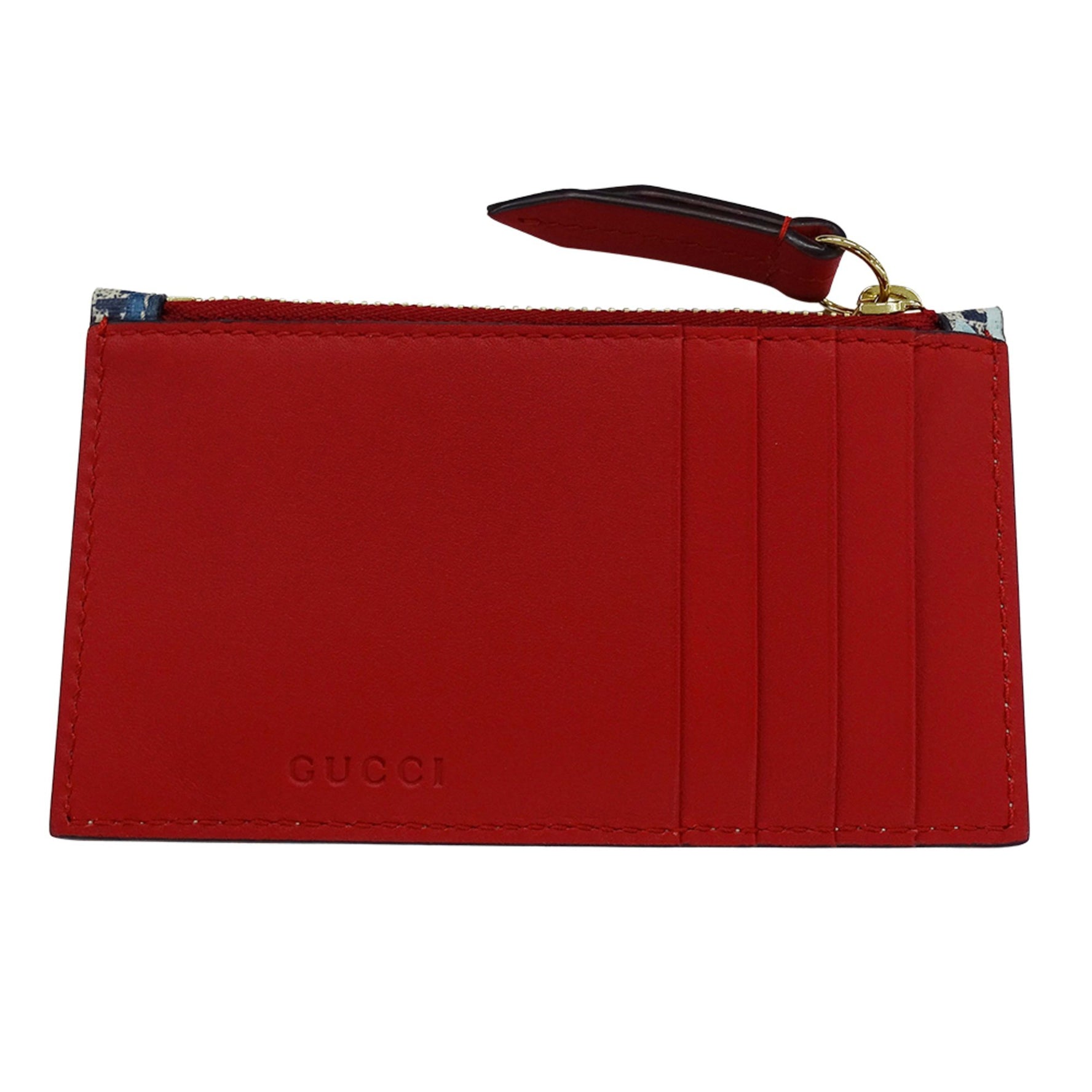 Gucci Fragment Card Case GG Blooms Supreme Canvas, Blue and Red, Floral Print, Compact