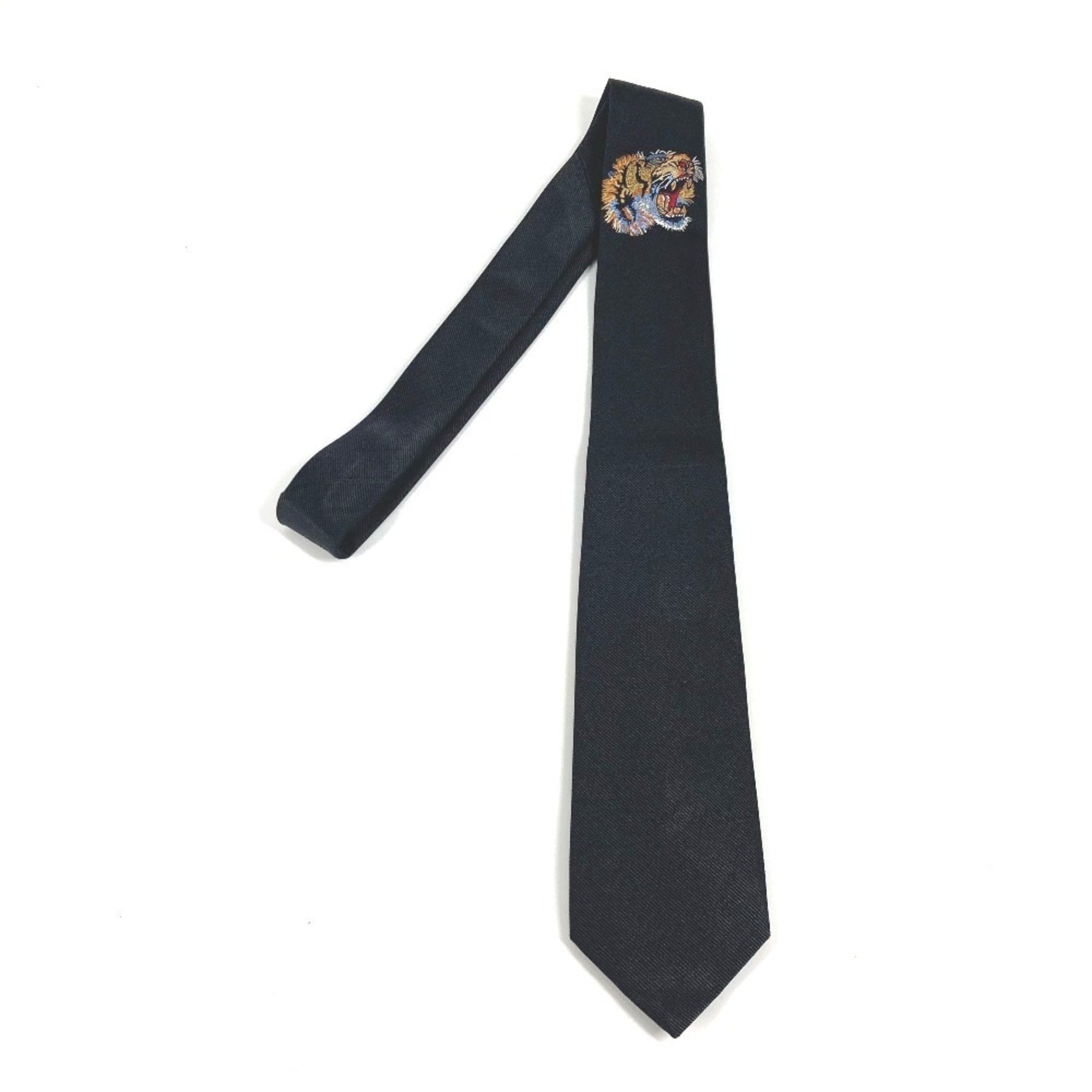 GUCCI Tiger Embroidery Animal Accessory Silk Necktie Like New