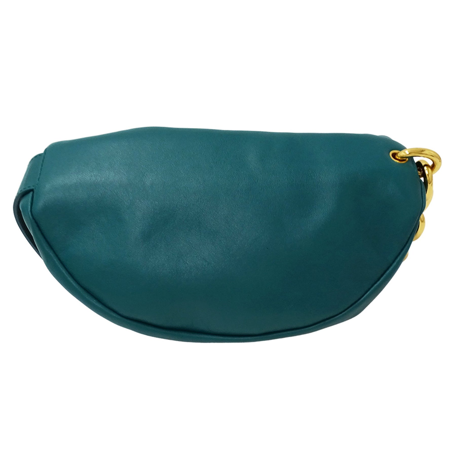 Bottega Veneta The Chain Pouch, a brand shoulder bag/body bag in blue-green leather This small mini features chain strap.