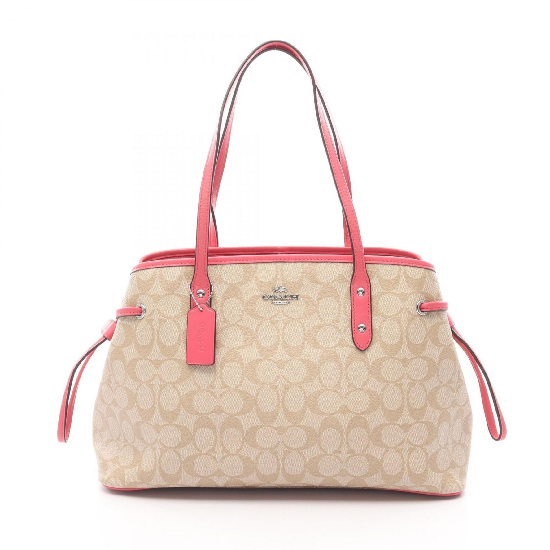 Coach Signature Drawstring Carryall Tote Bag, Coated Canvas and Leather, Beige Pink