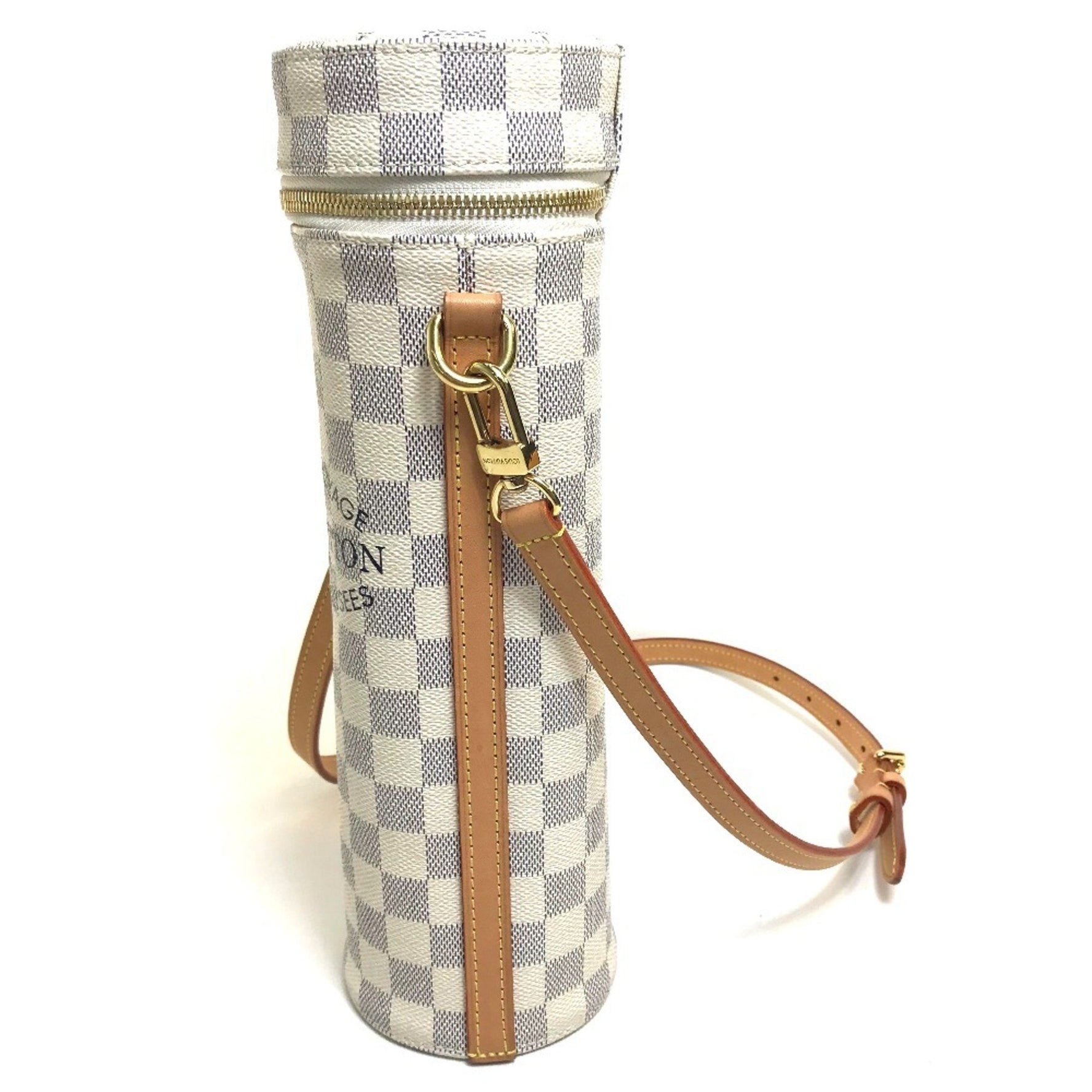 LOUIS VUITTON GI0373 Insulated Porte-Bouteille Bottle Holder Cylindrical Shoulder Bag in Damier Azur Canvas for Women