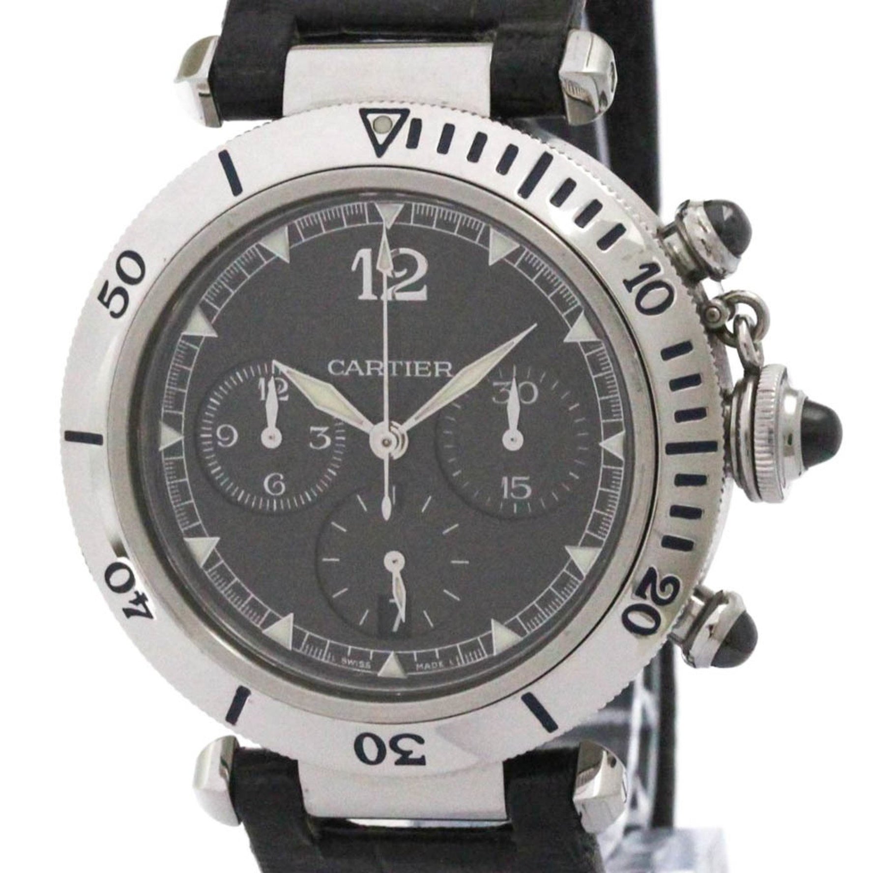 CARTIER Pasha Chronograph Platinum Steel Watch Polished