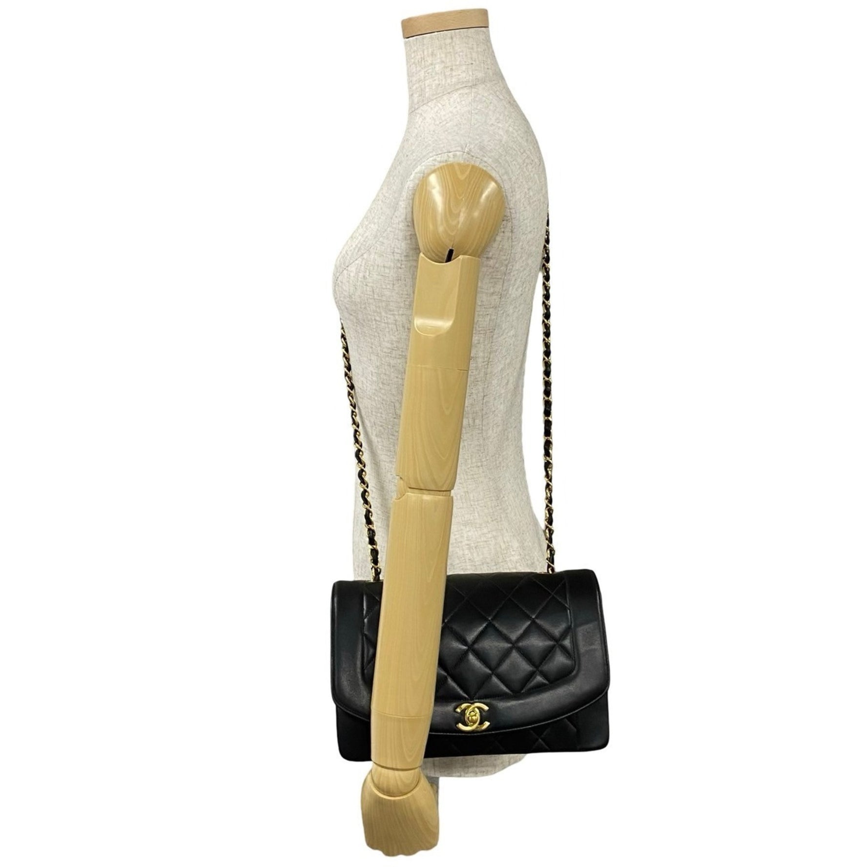 CHANEL Diana Flap Coco Mark Lambskin Chain Shoulder Bag, Black, 558-7