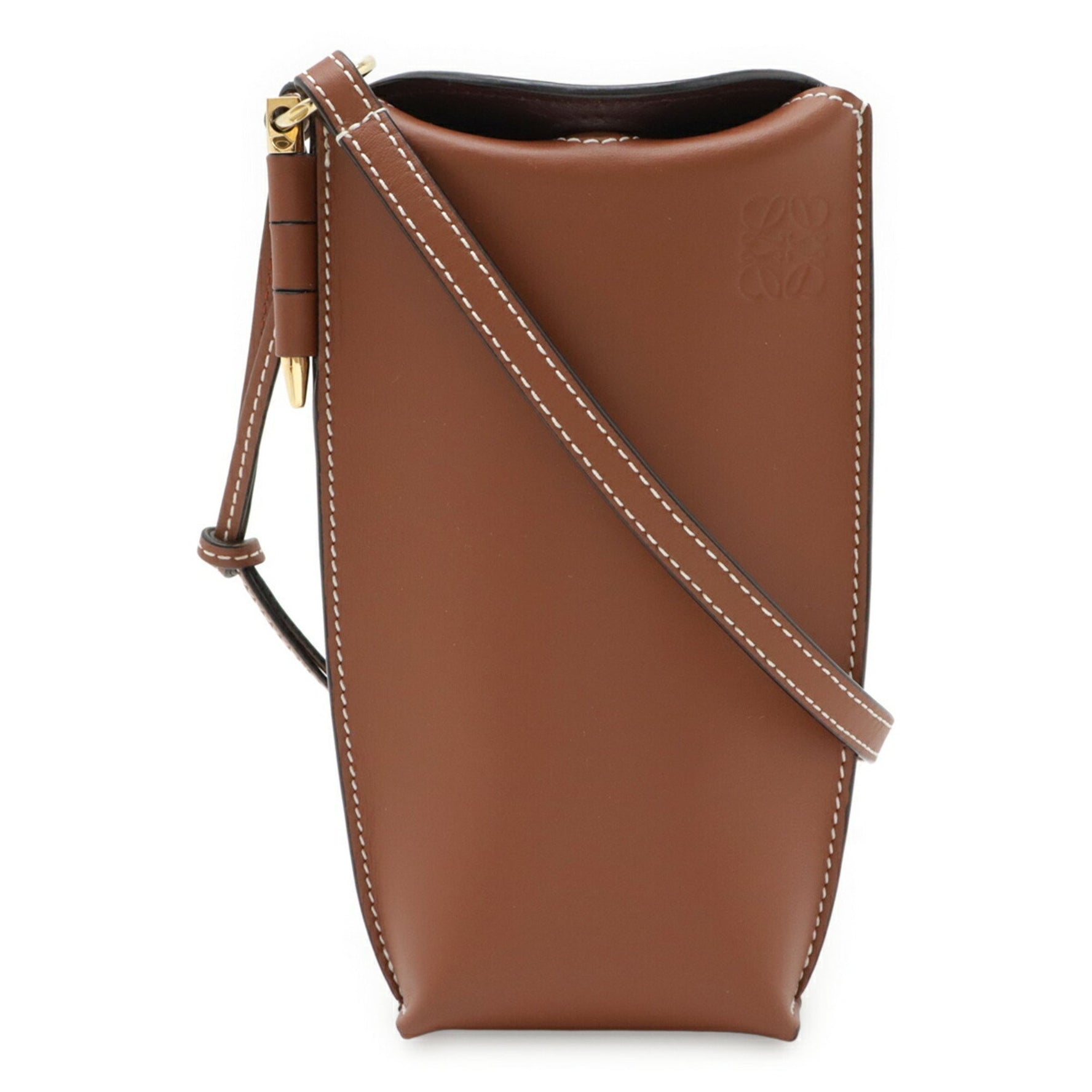 LOEWE Anagram Gate Pocket Shoulder Bag/Pouch in Soft Calfskin Leather, Rust