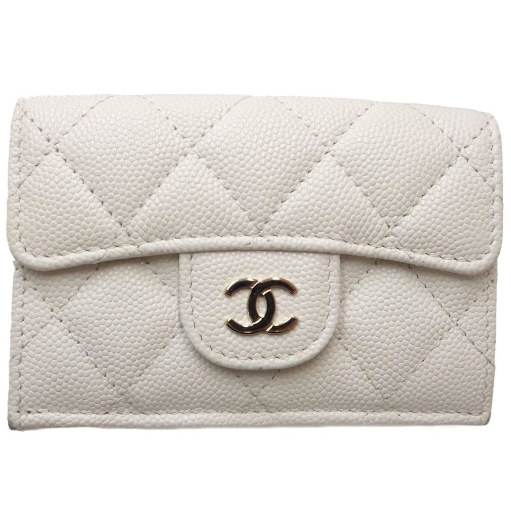 CHANEL Classic Small Flap Matelasse AP0230 Trifold Wallet Caviar Skin White