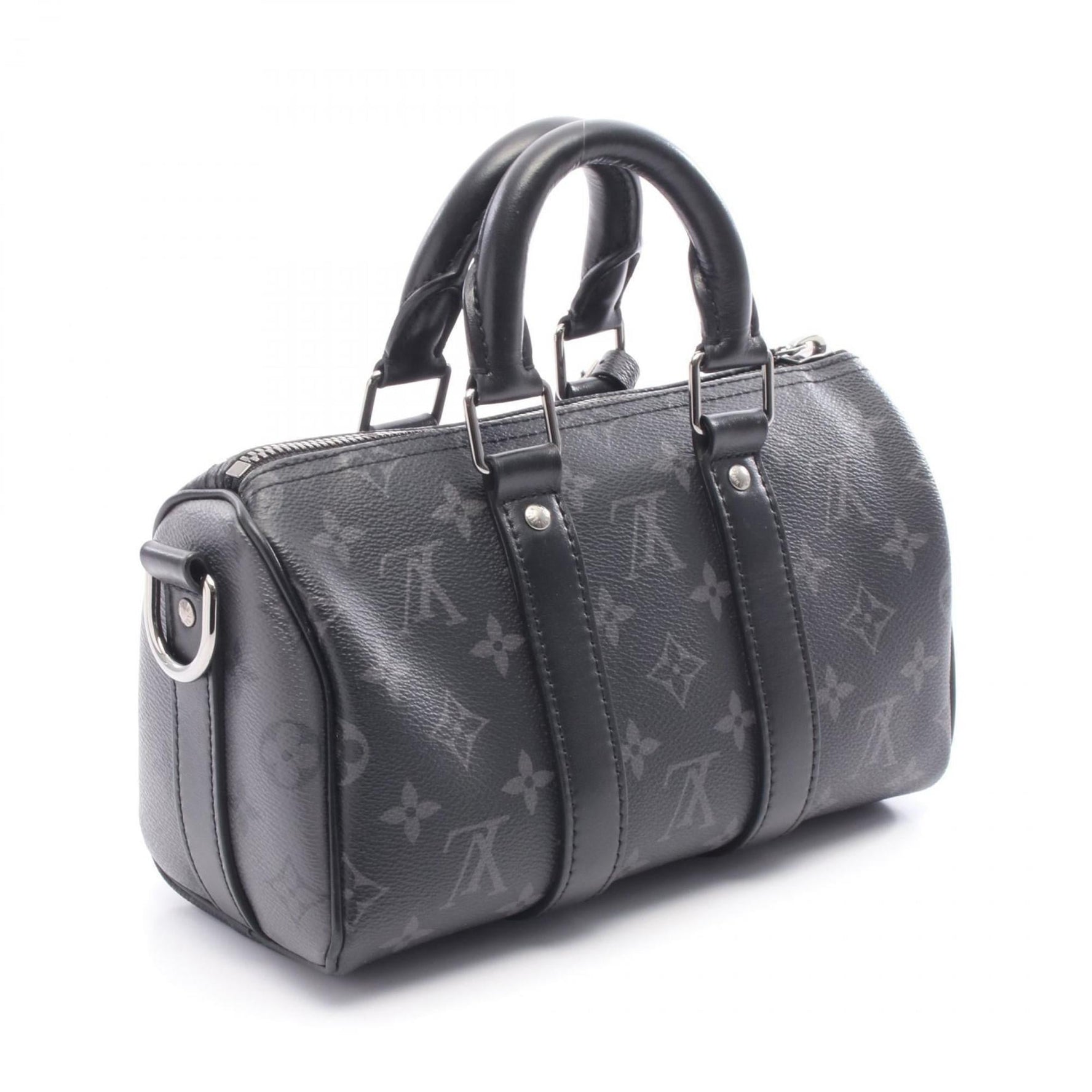 Louis Vuitton Keepall Bandouliere 25 Monogram Eclipse Reverse Handbag, Coated Canvas and Leather, Black Gray