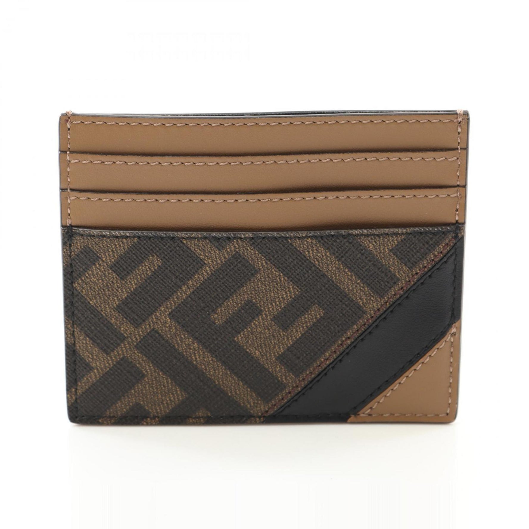 FENDI ZUCCA Business Card Holder/Card Case Coated Canvas Leather Brown Black
