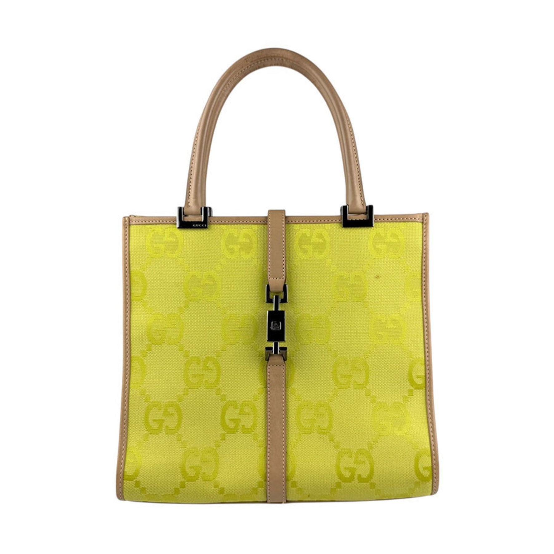 GUCCI Handbag Shoulder Bag Jackie Nylon Canvas Leather Yellow Green x Beige Men's