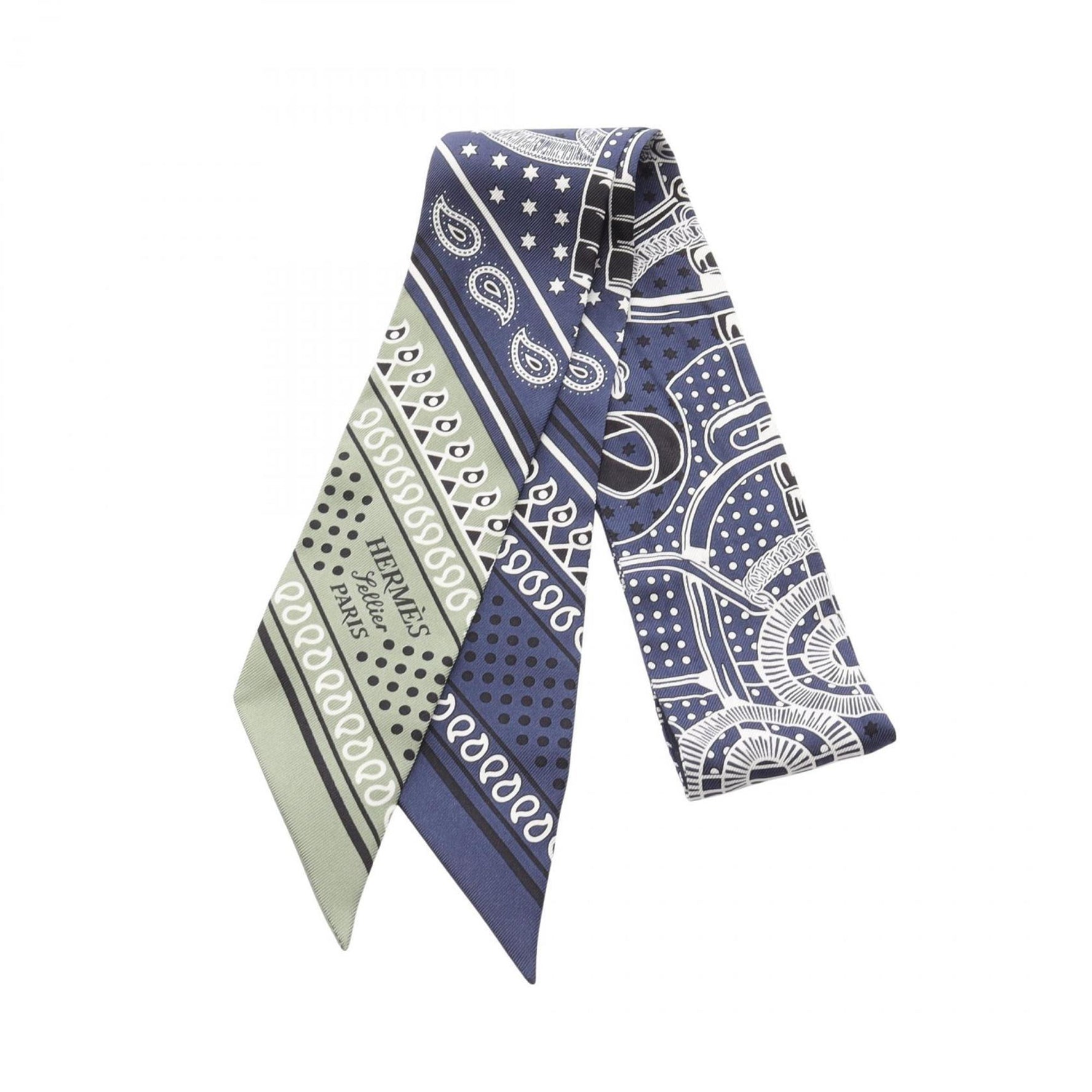 Hermes Hermès Twilly Eperon d'Or Bandana Silk Scarf Navy Blue Multicolor