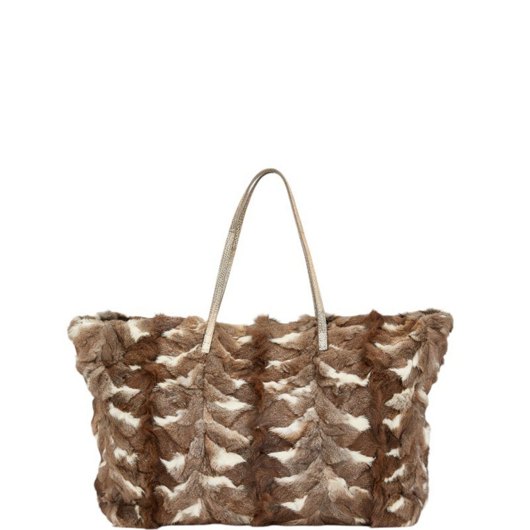 Fendi tote bag, handbag, brown, white fur and leather