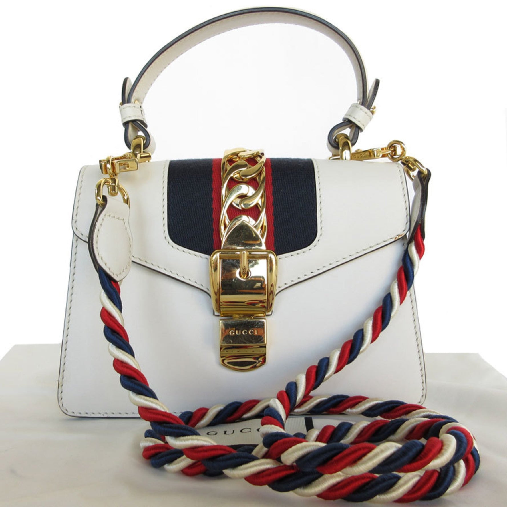 GUCCI Handbag Shoulder Bag Sylvie Leather Off-White Gold Women's s0387a