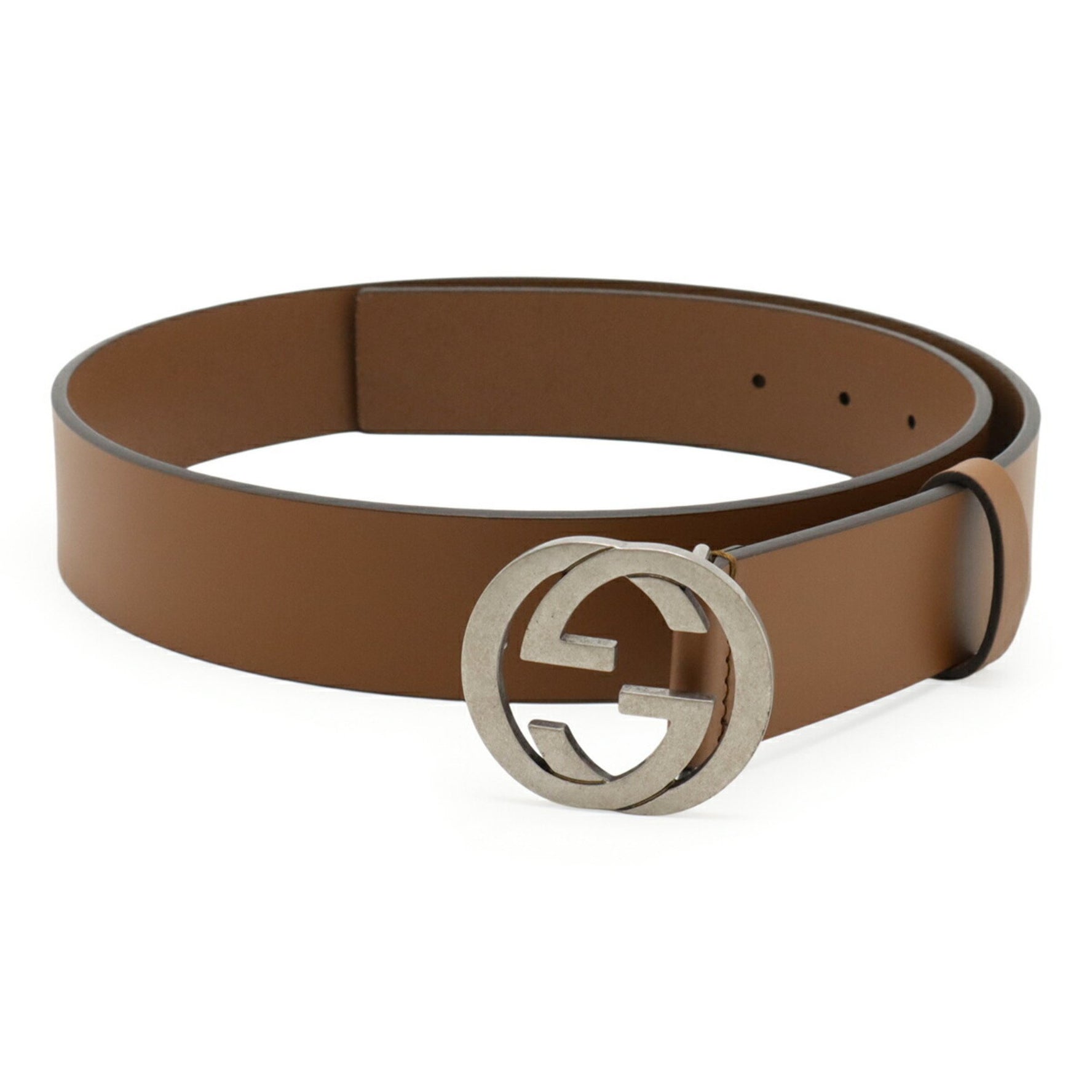 GUCCI Interlocking G Buckle Plain Belt Leather #85