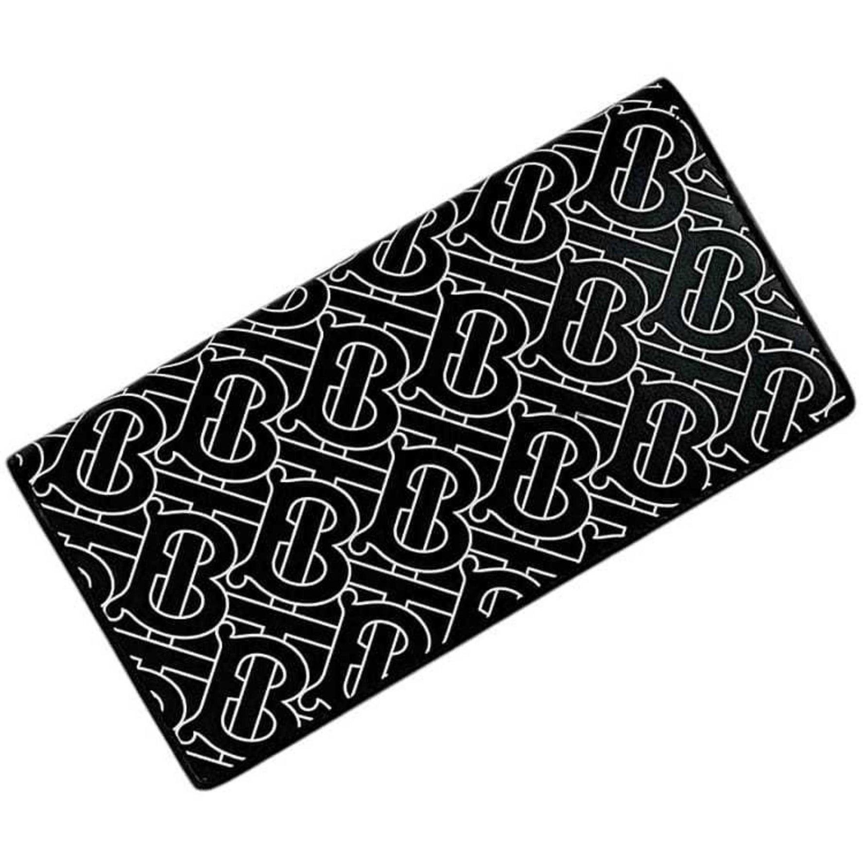 Burberry TB Bifold Long Wallet in Black and White. Leather. Men's Women's. Embossed with White Lettering.
