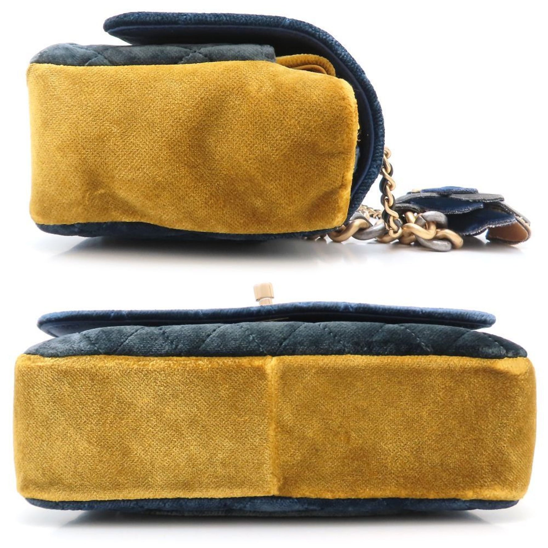 CHANEL Camellia Flower Chain Shoulder Bag 2018 Paris-Cosmopolite Velvet Navy Mustard