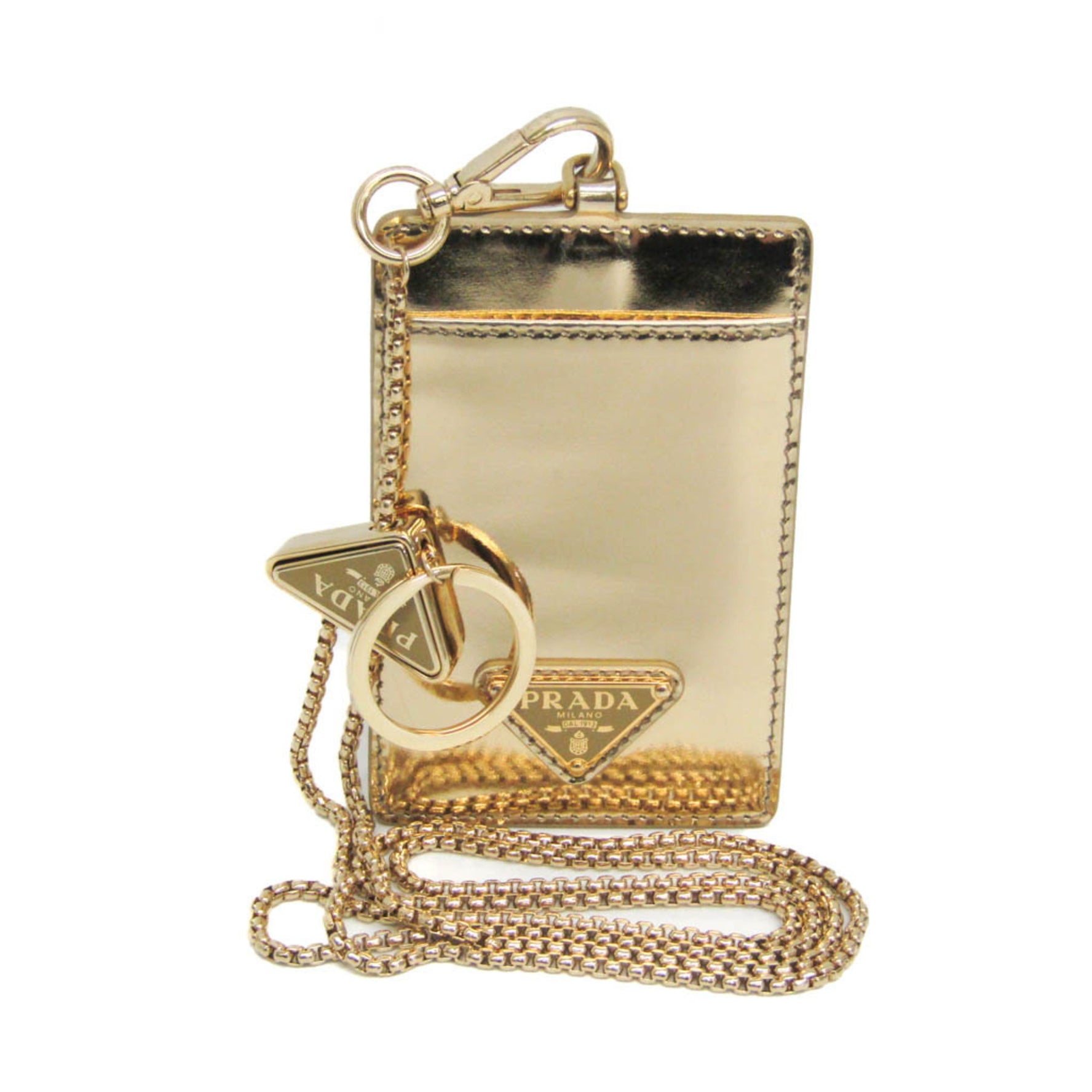 Prada With Chain And Key Ring Patent Leather Card Case