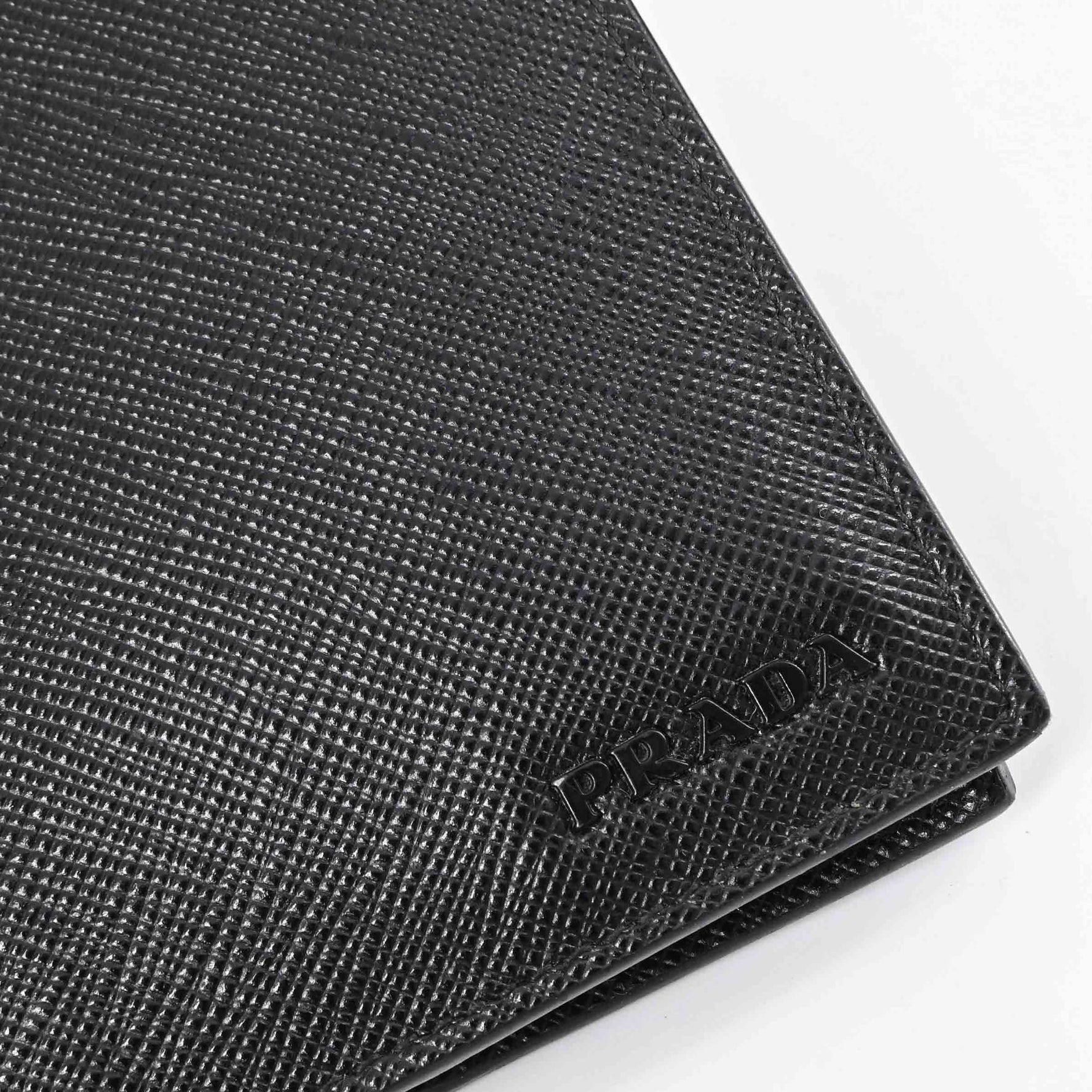 PRADA Saffiano Active Banana Tropical Compact Bifold Wallet in Black