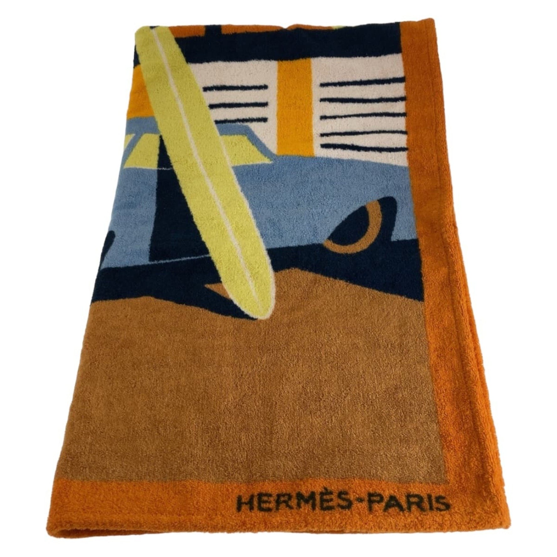 HERMES Apres La Vague Beach Towel Orange Multicolor Cotton