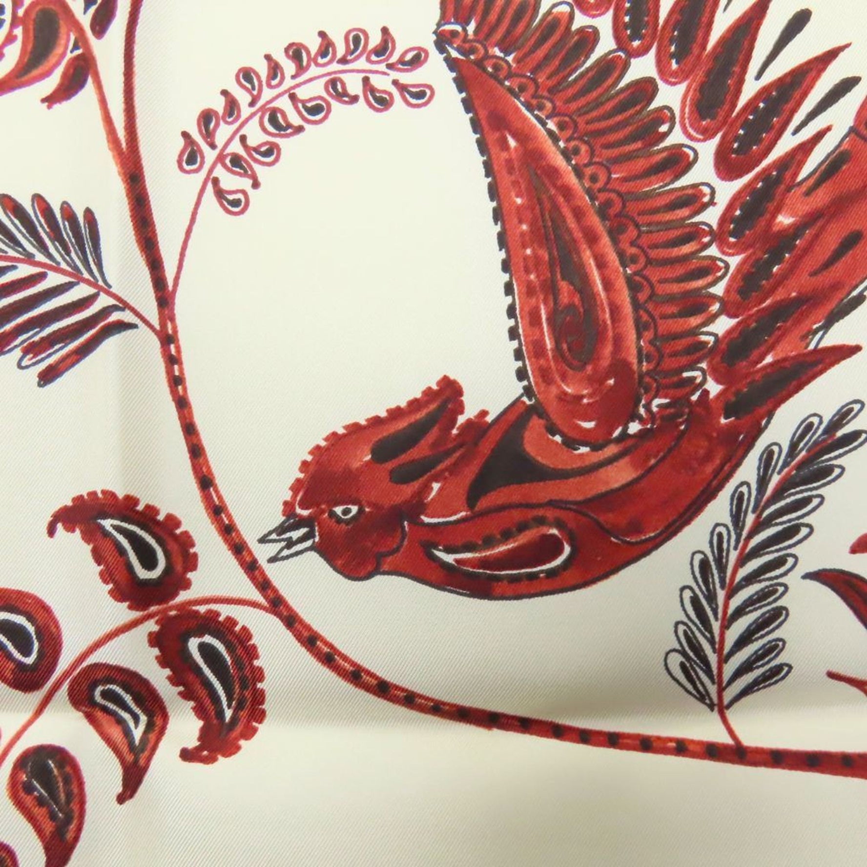 Christian Dior Scarf/Muffler Silk White Red Paisley Bird Large Women's