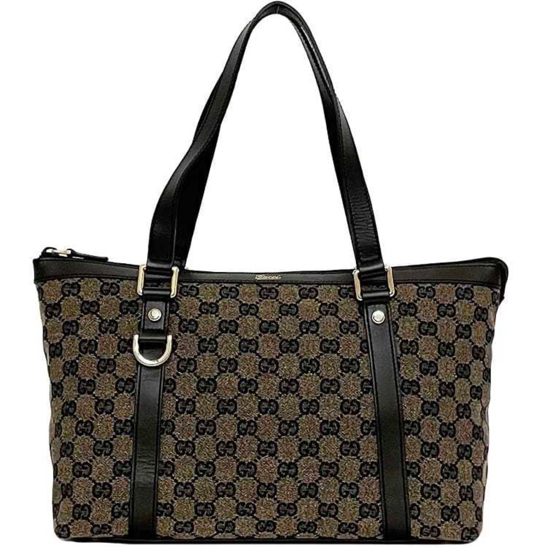 Gucci Tote Bag Brown Dark Canvas Leather GG Pattern